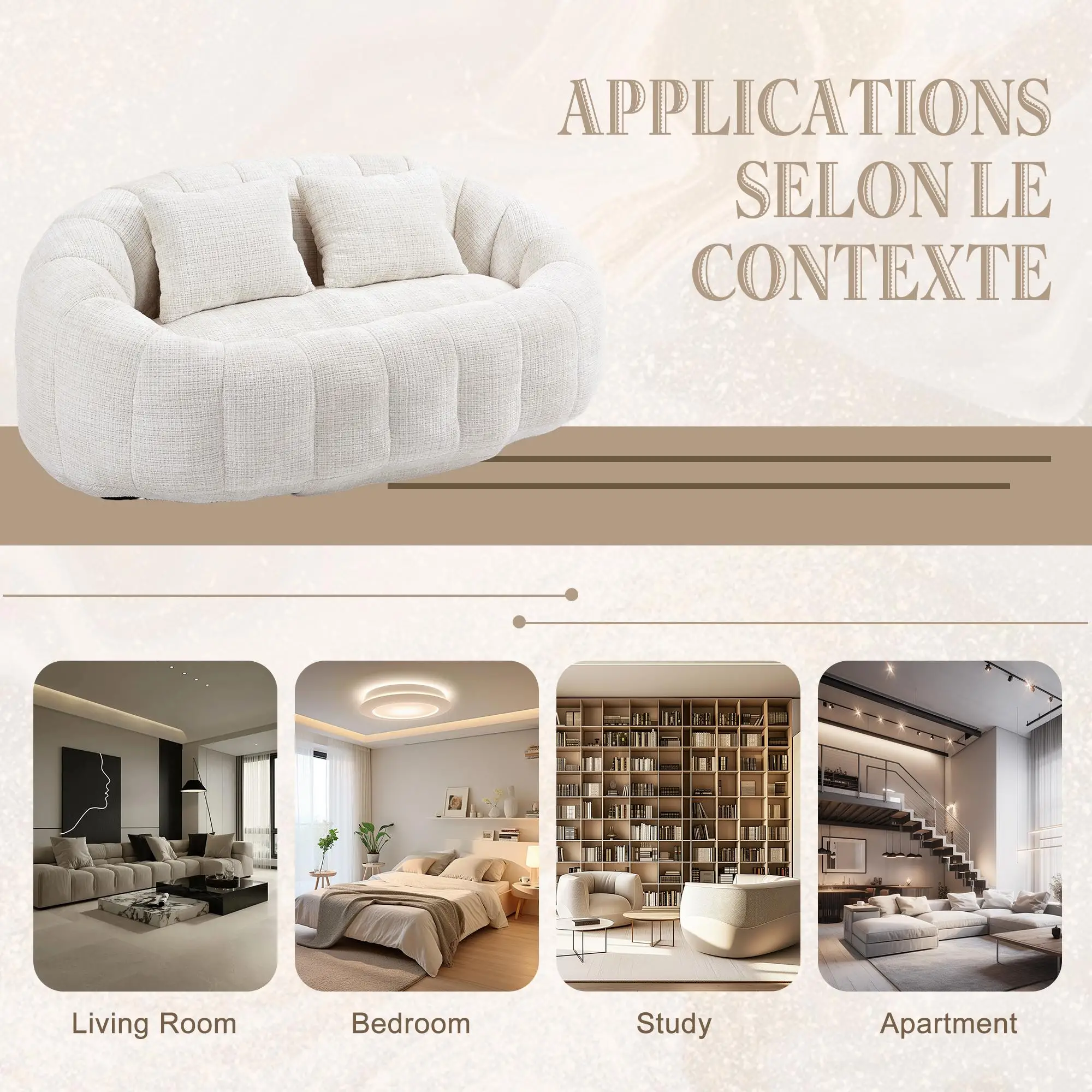 Corner 2 Seater Chenille Sofa 145 x 95 x 63cm - Beige - 8
