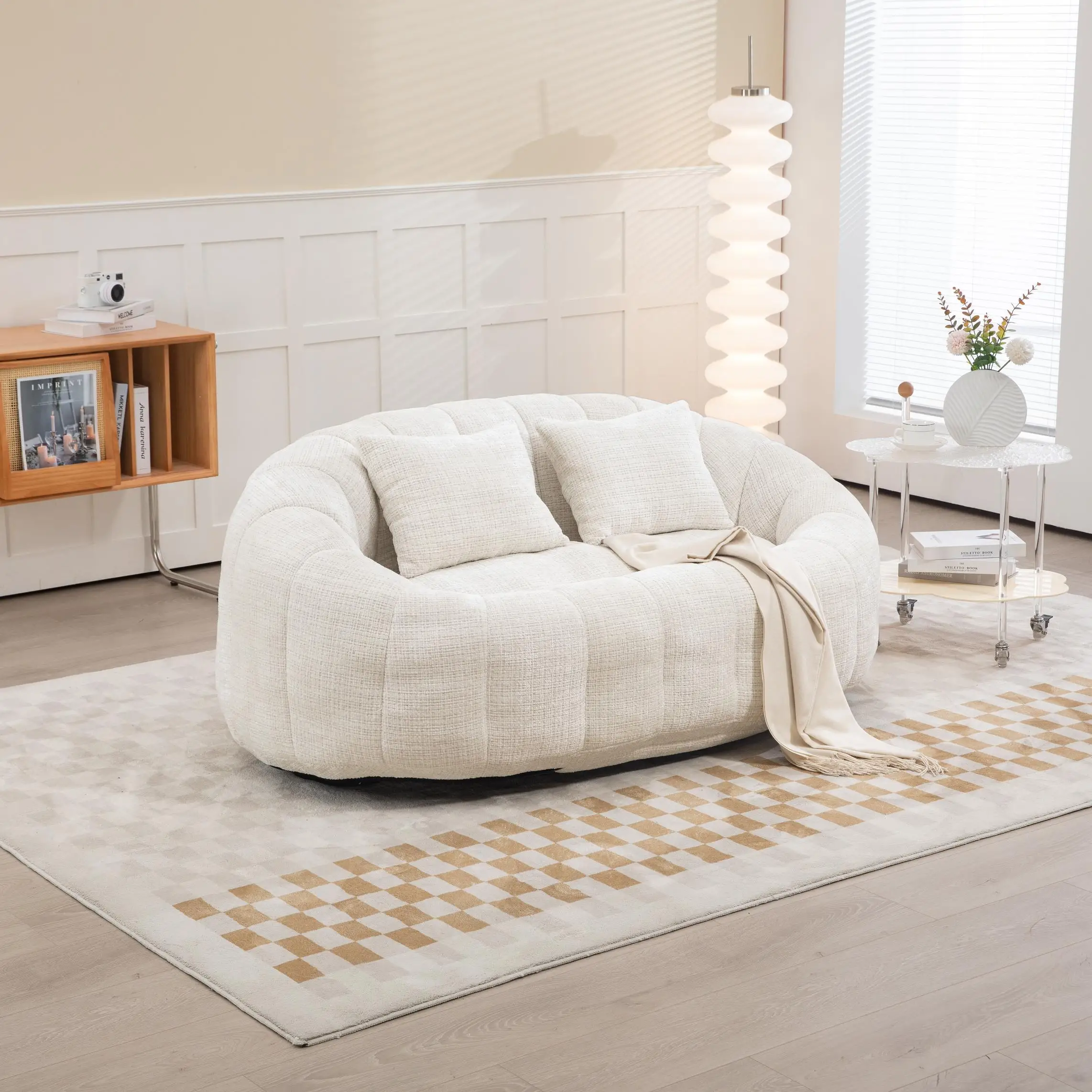 Corner 2 Seater Chenille Sofa 145 x 95 x 63cm - Beige - 9
