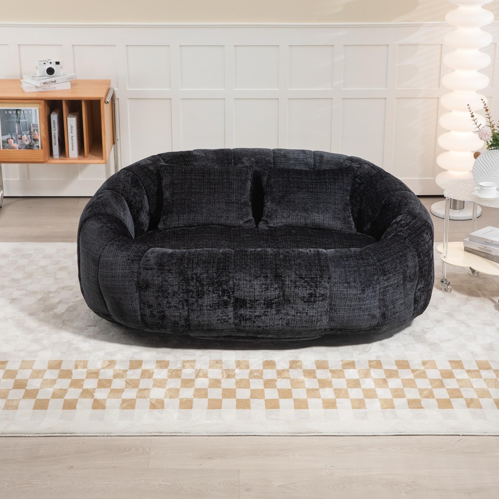 Corner 2 Seater Chenille Sofa 145 x 95 x 63cm - Black - 1