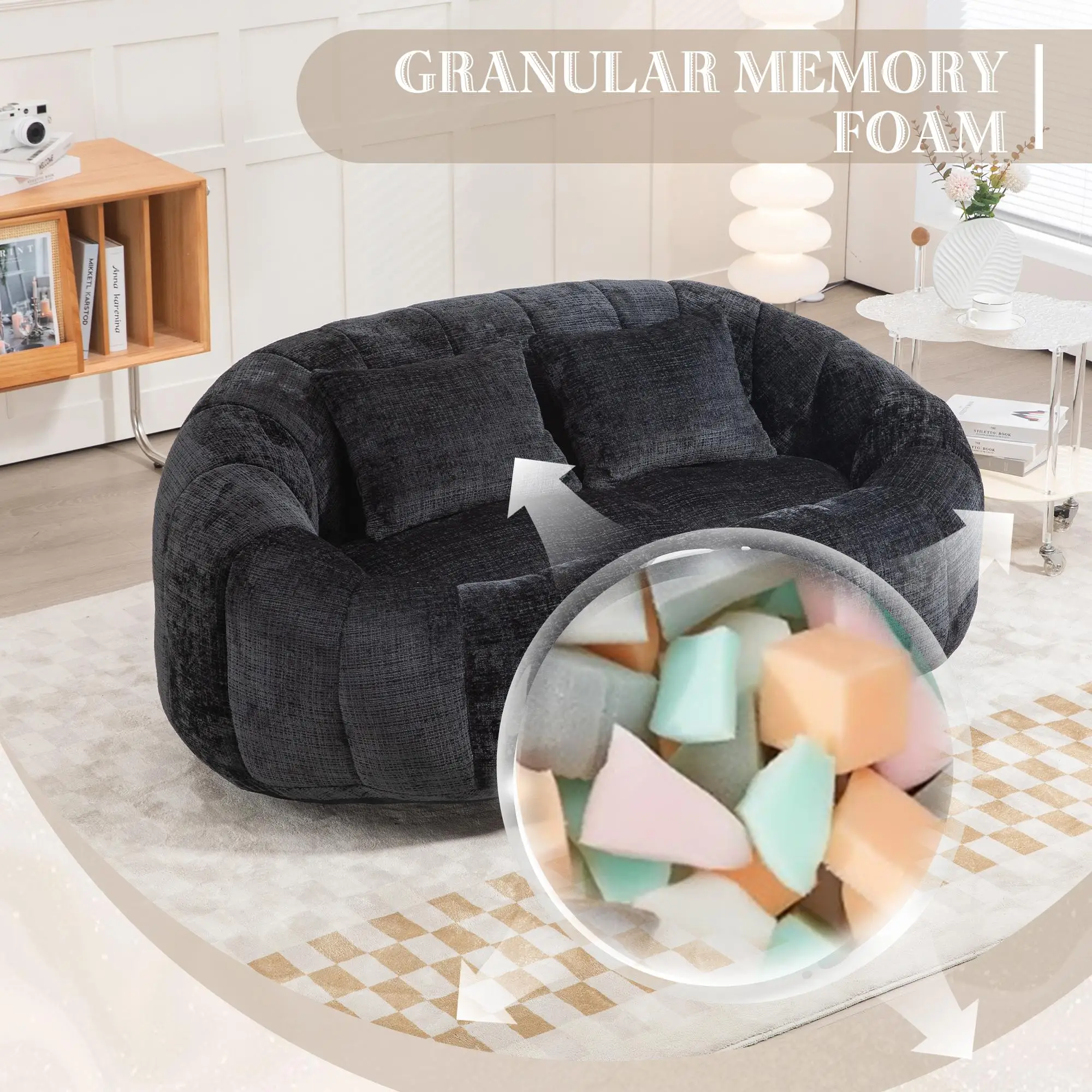 Corner 2 Seater Chenille Sofa 145 x 95 x 63cm - Black - 4