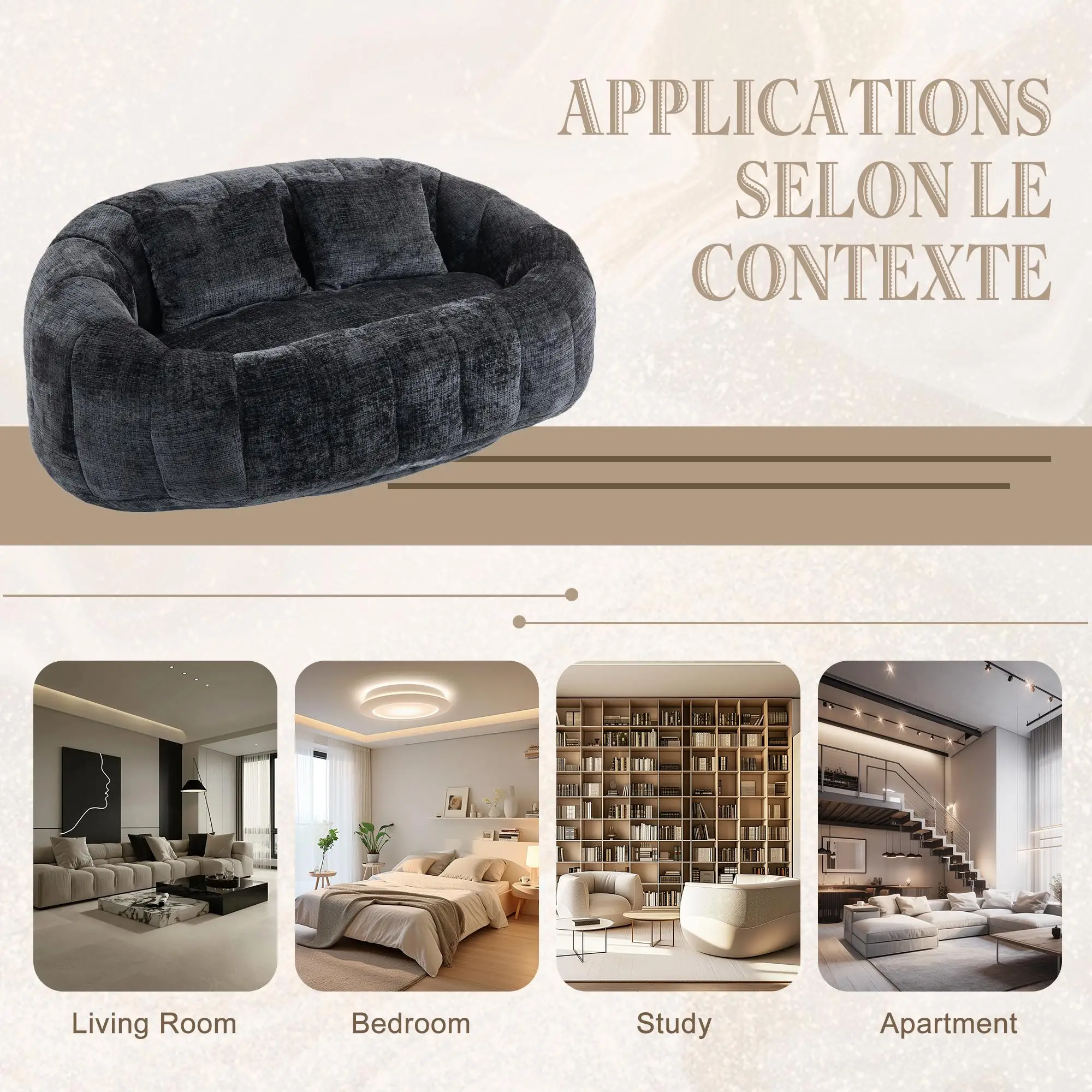 Corner 2 Seater Chenille Sofa 145 x 95 x 63cm - Black - 8