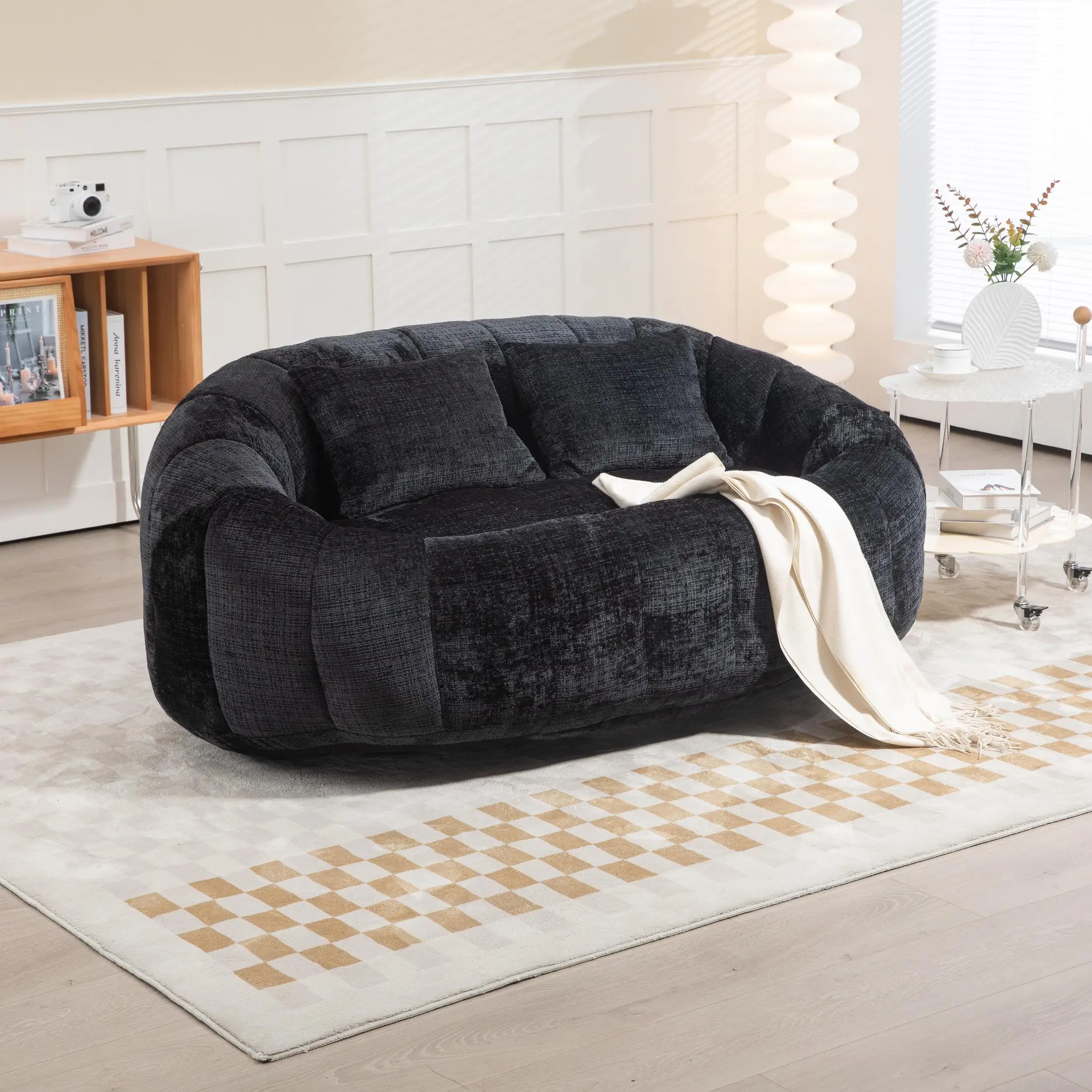 Corner 2 Seater Chenille Sofa 145 x 95 x 63cm - Black - 9