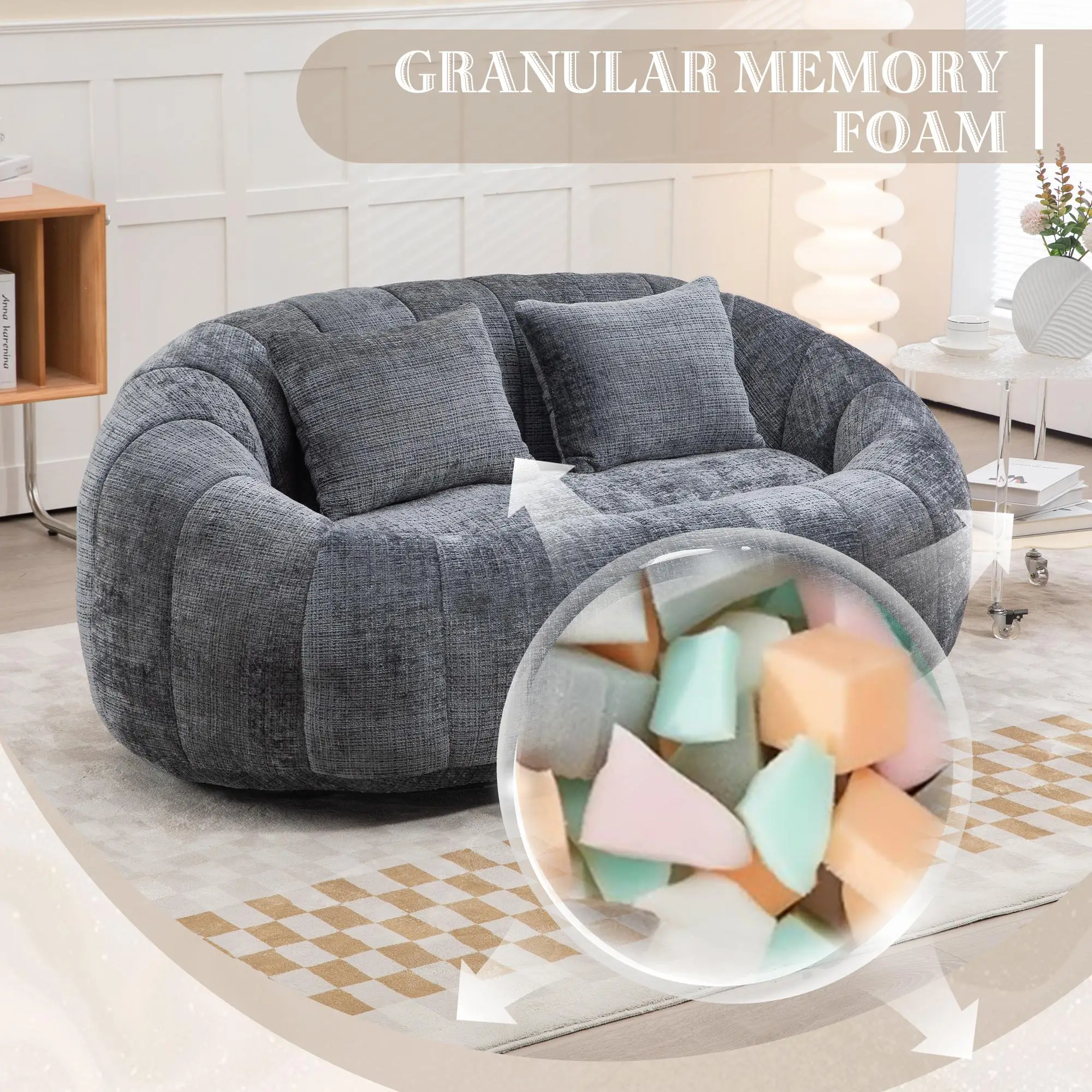Corner 2 Seater Chenille Sofa 145 x 95 x 63cm - Grey - 4