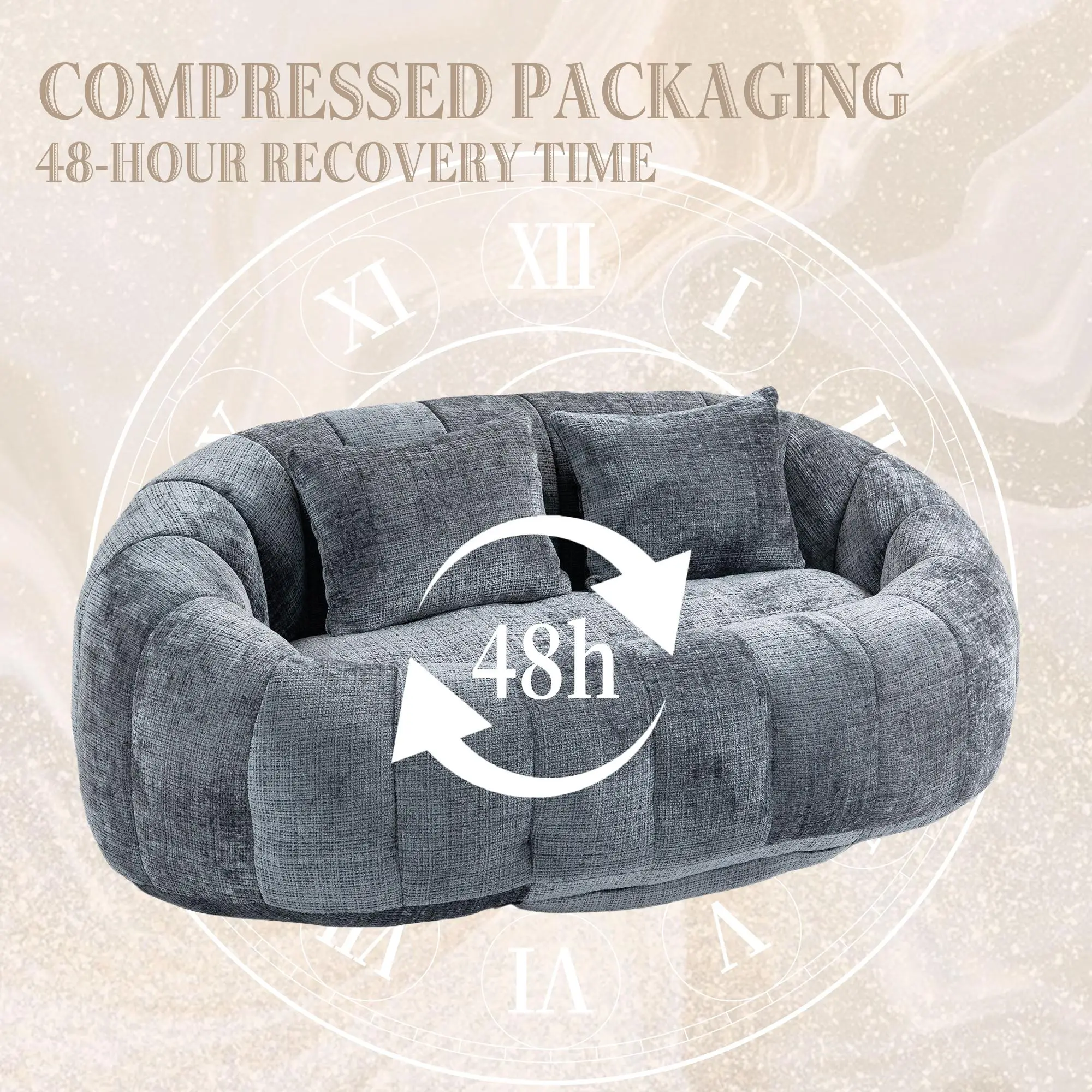 Corner 2 Seater Chenille Sofa 145 x 95 x 63cm - Grey - 5