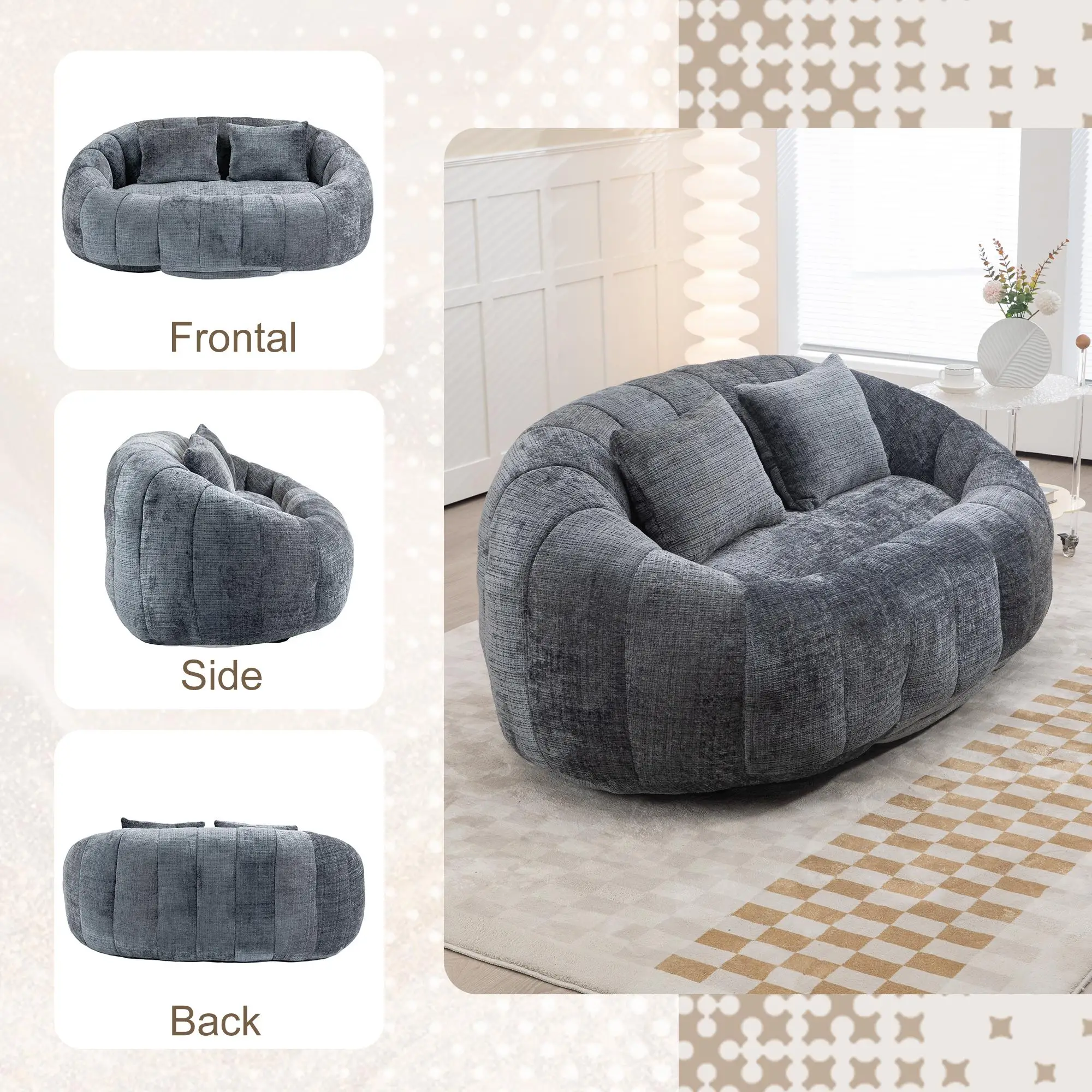 Corner 2 Seater Chenille Sofa 145 x 95 x 63cm - Grey - 7