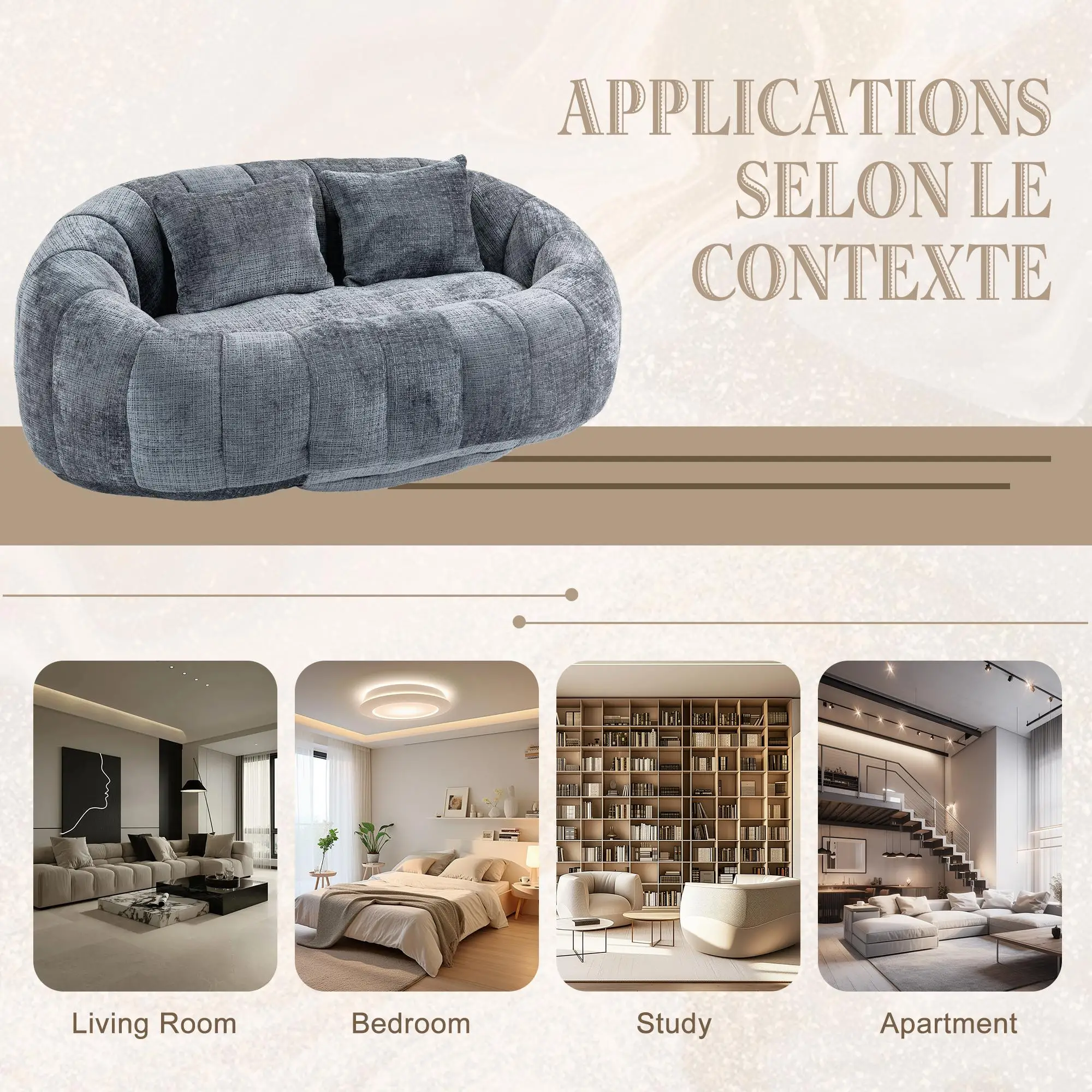 Corner 2 Seater Chenille Sofa 145 x 95 x 63cm - Grey - 8
