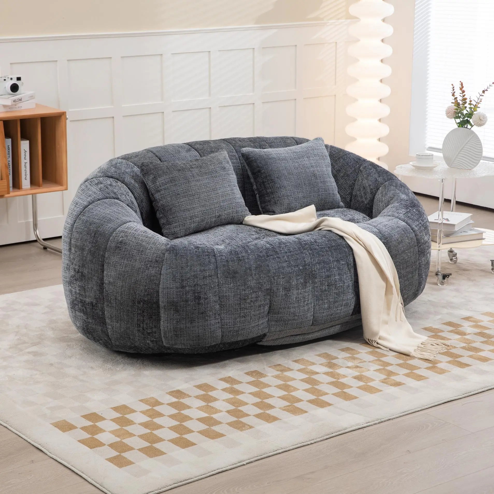Corner 2 Seater Chenille Sofa 145 x 95 x 63cm - Grey - 9
