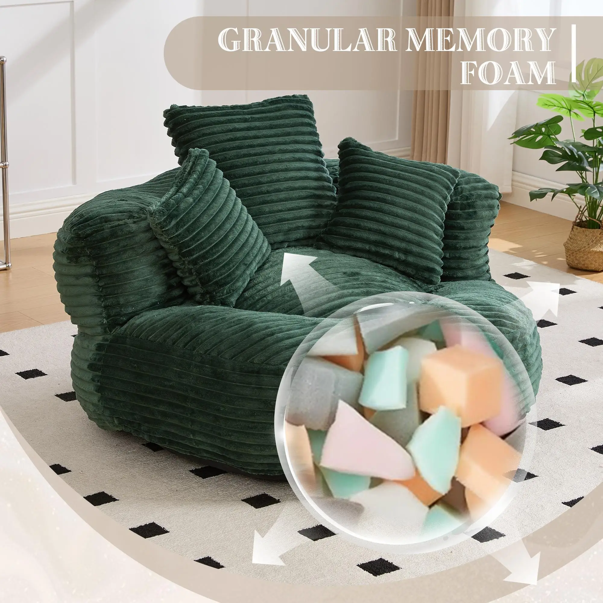 Corduroy Armchair 108 x 108 x 52cm - Emerald - 4