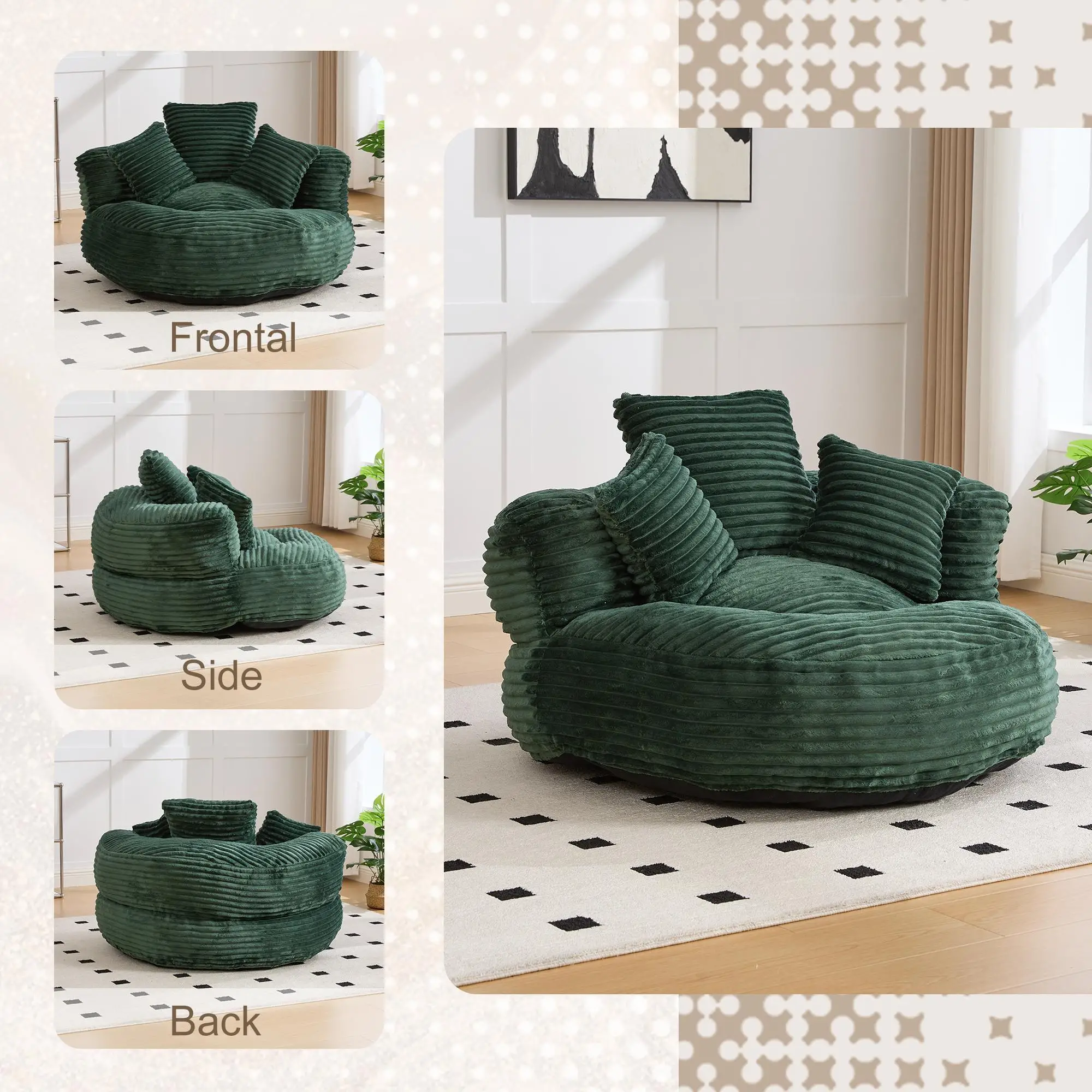 Corduroy Armchair 108 x 108 x 52cm - Emerald - 6