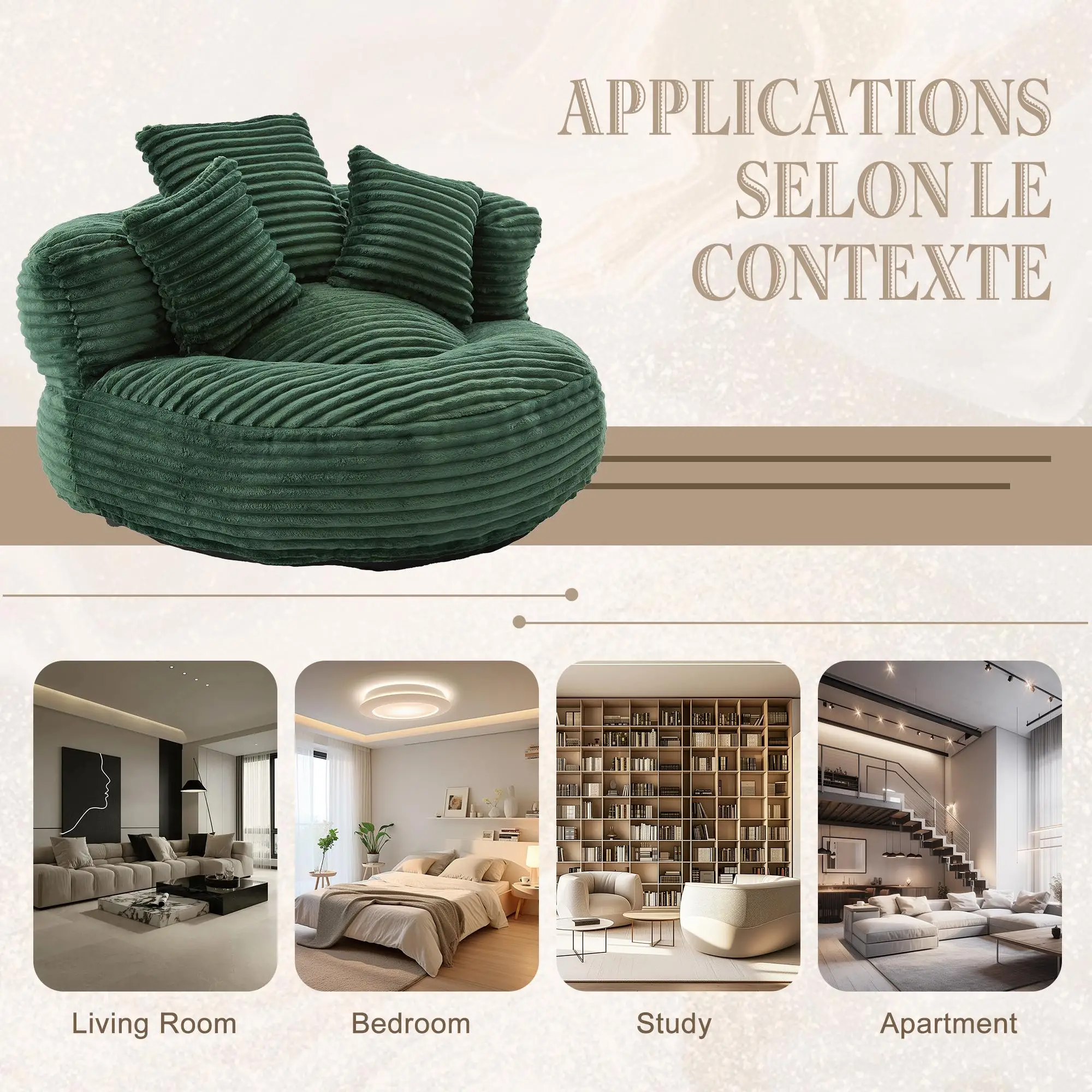 Corduroy Armchair 108 x 108 x 52cm - Emerald - 8