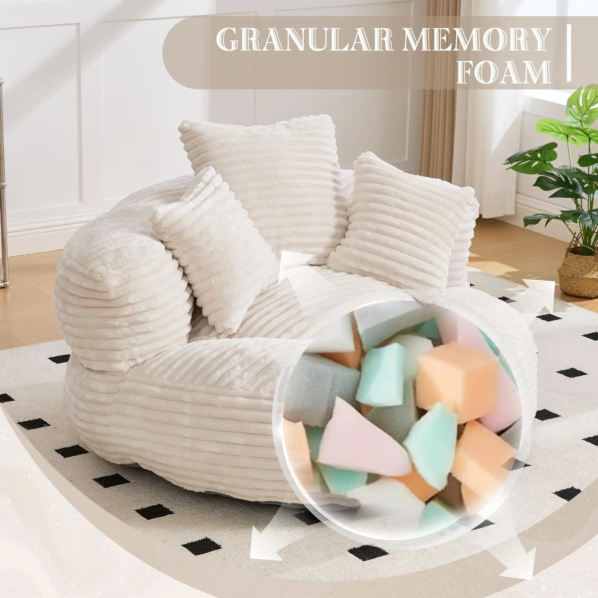 Corduroy Armchair 108 x 108 x 52cm - Beige - 4