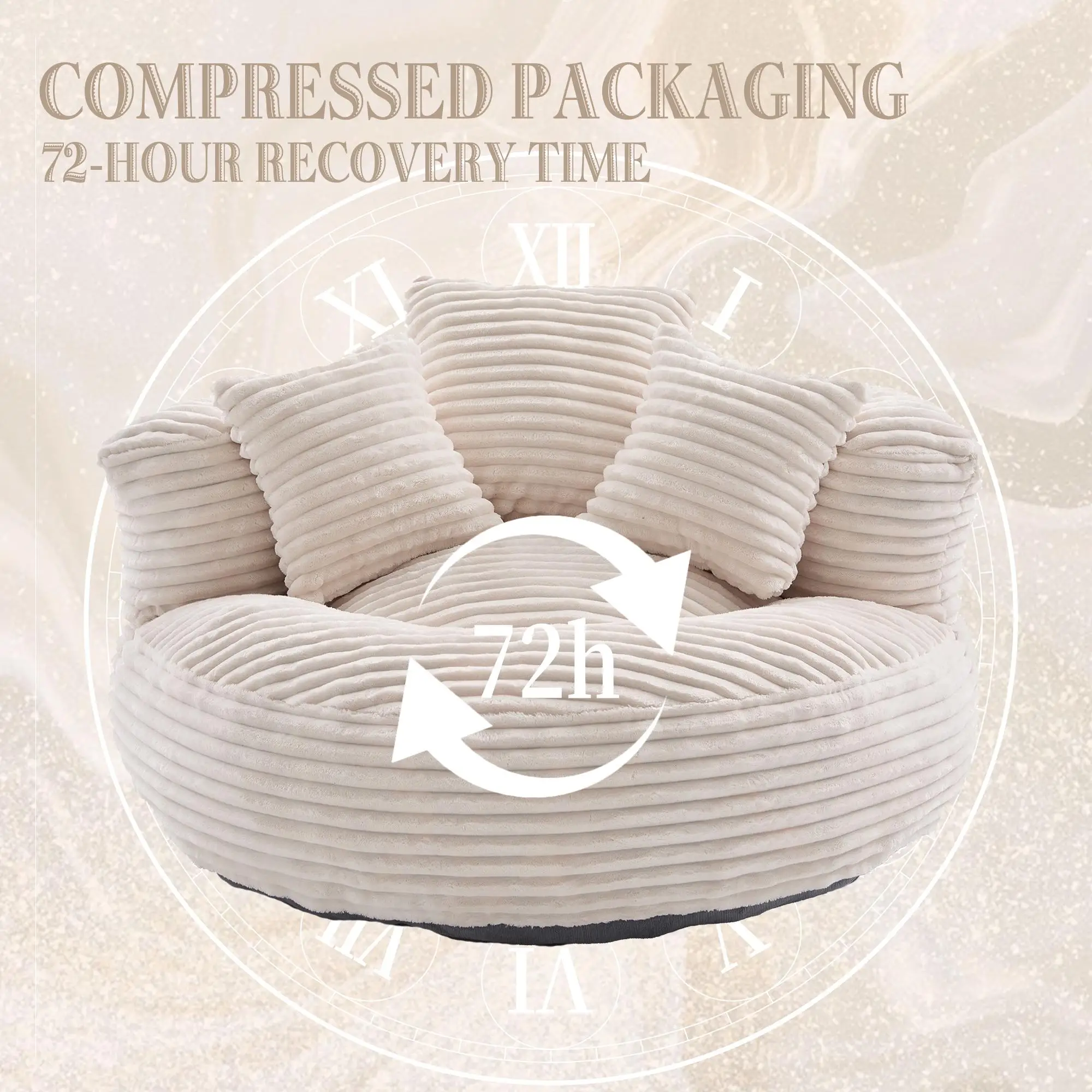 Corduroy Armchair 108 x 108 x 52cm - Beige - 5