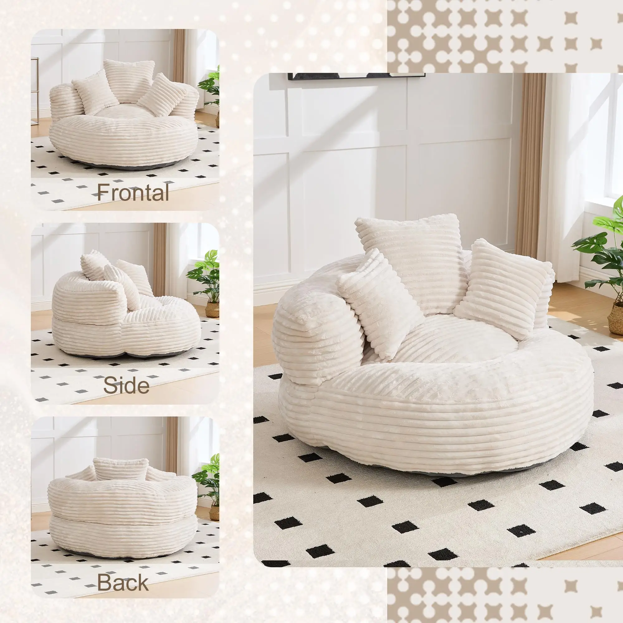 Corduroy Armchair 108 x 108 x 52cm - Beige - 6