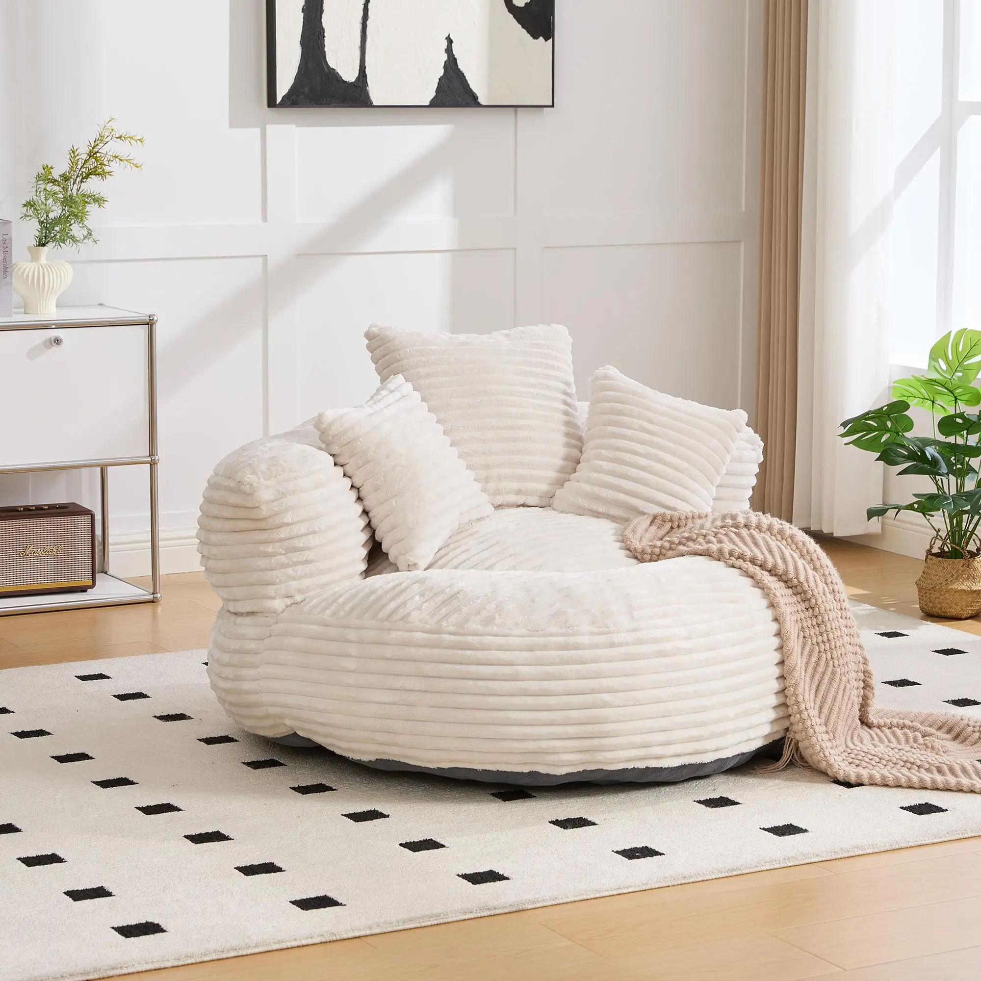 Corduroy Armchair 108 x 108 x 52cm - Beige - 9