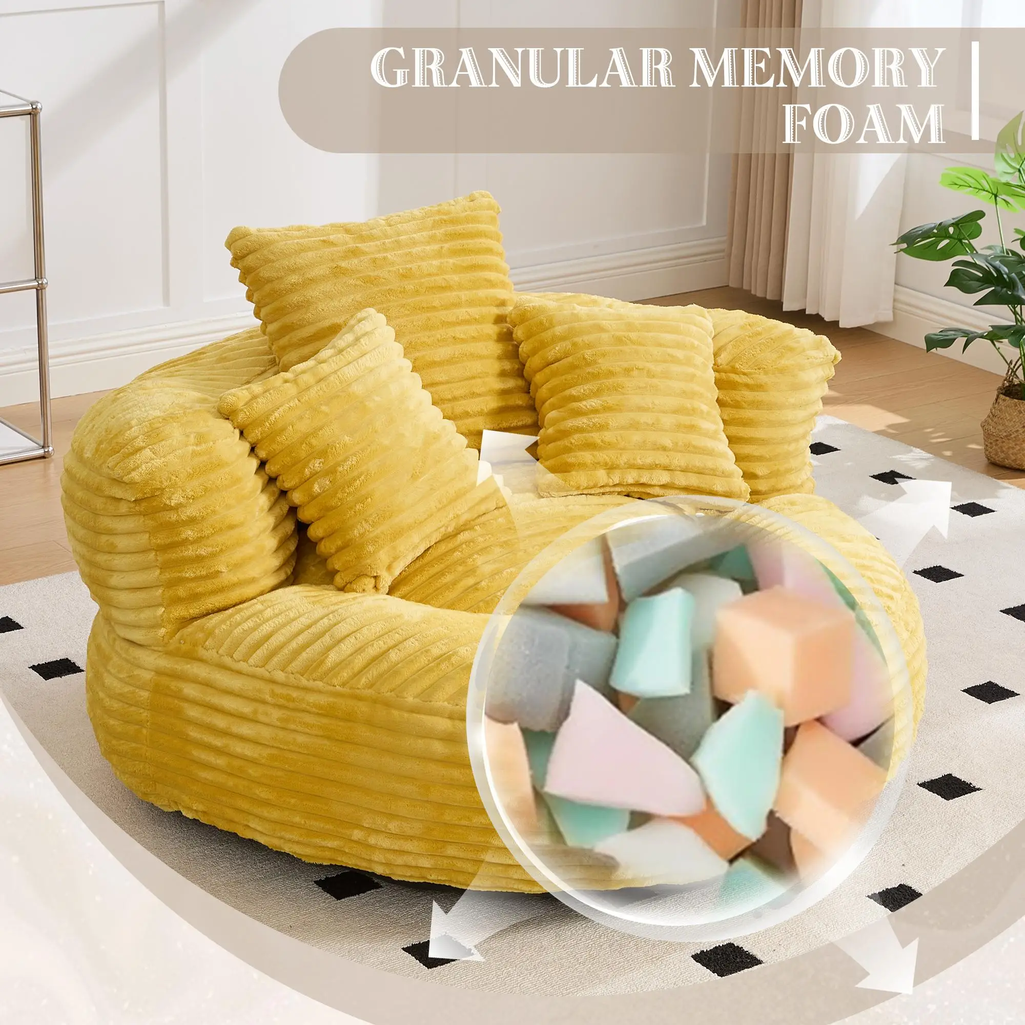 Corduroy Armchair 108 x 108 x 52cm - Mustard Yellow - 4
