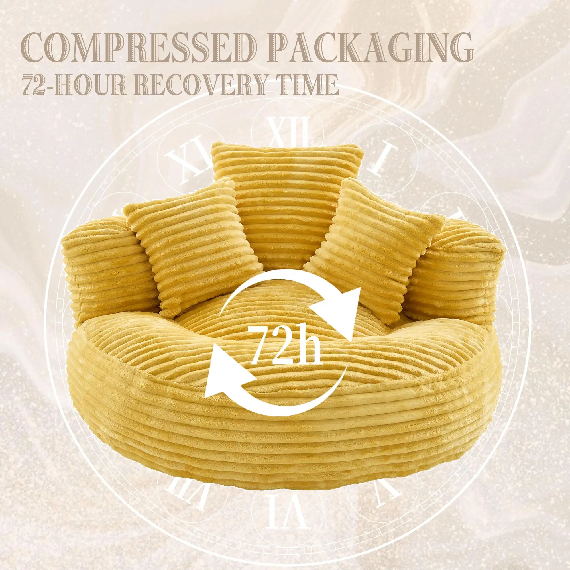 Corduroy Armchair 108 x 108 x 52cm - Mustard Yellow - 5