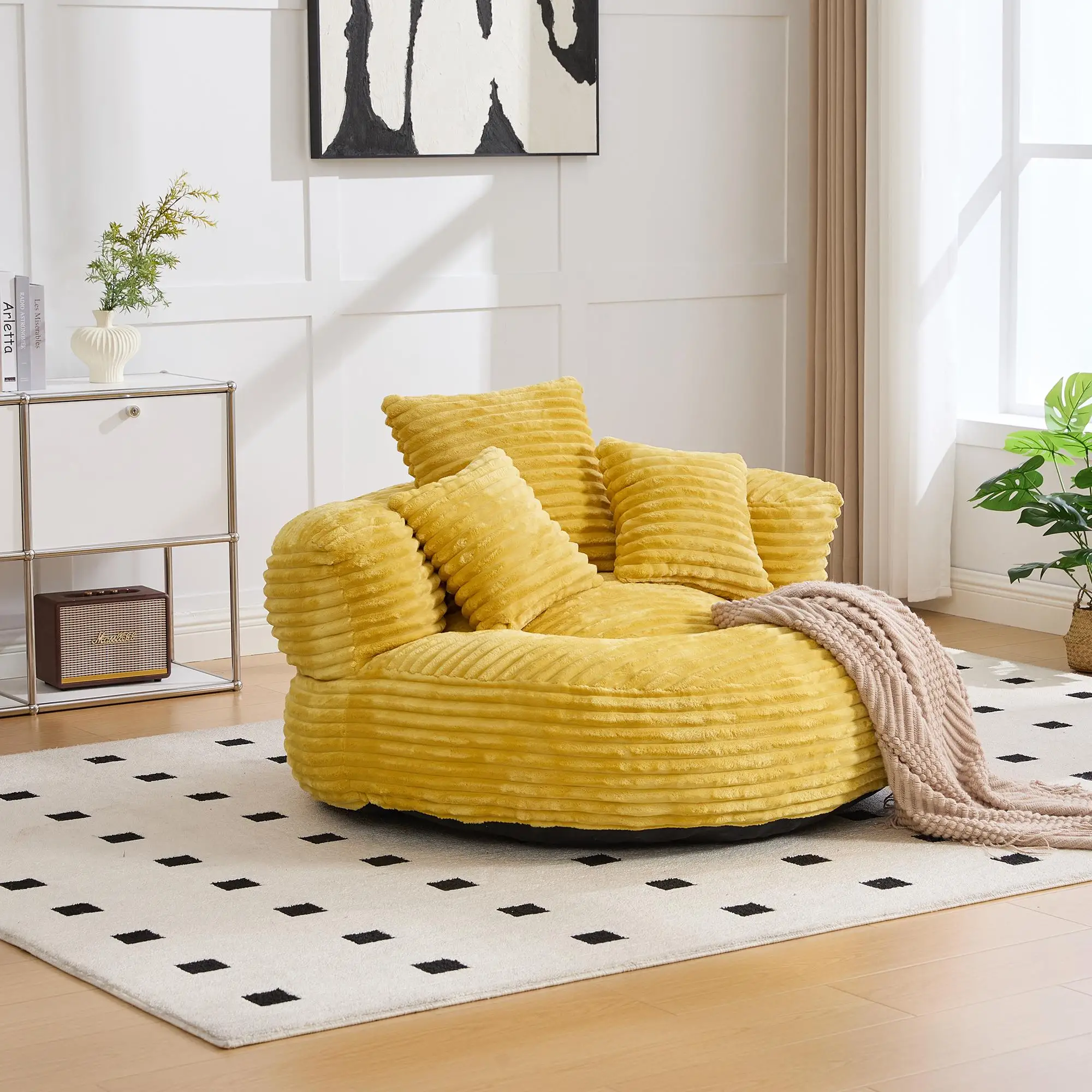 Corduroy Armchair 108 x 108 x 52cm - Mustard Yellow - 9