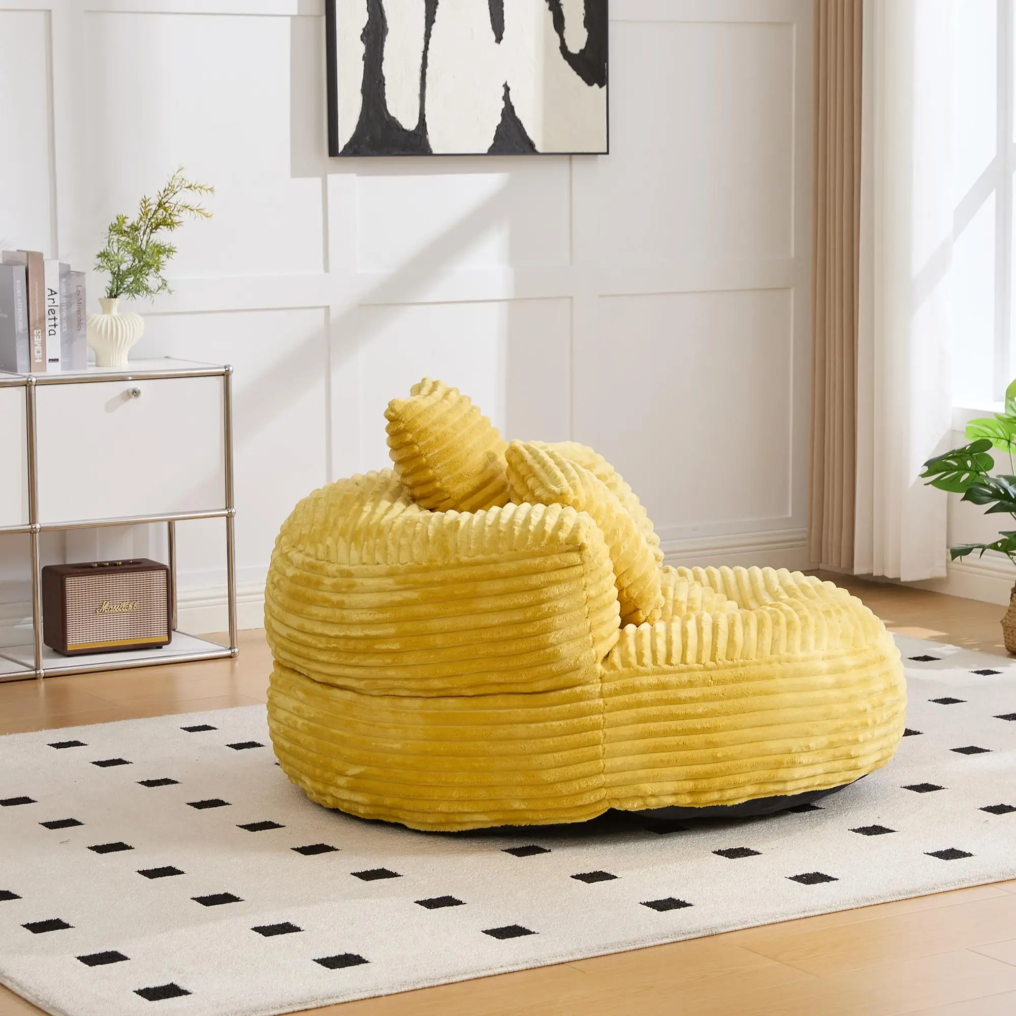 Corduroy Armchair 108 x 108 x 52cm - Mustard Yellow - 10