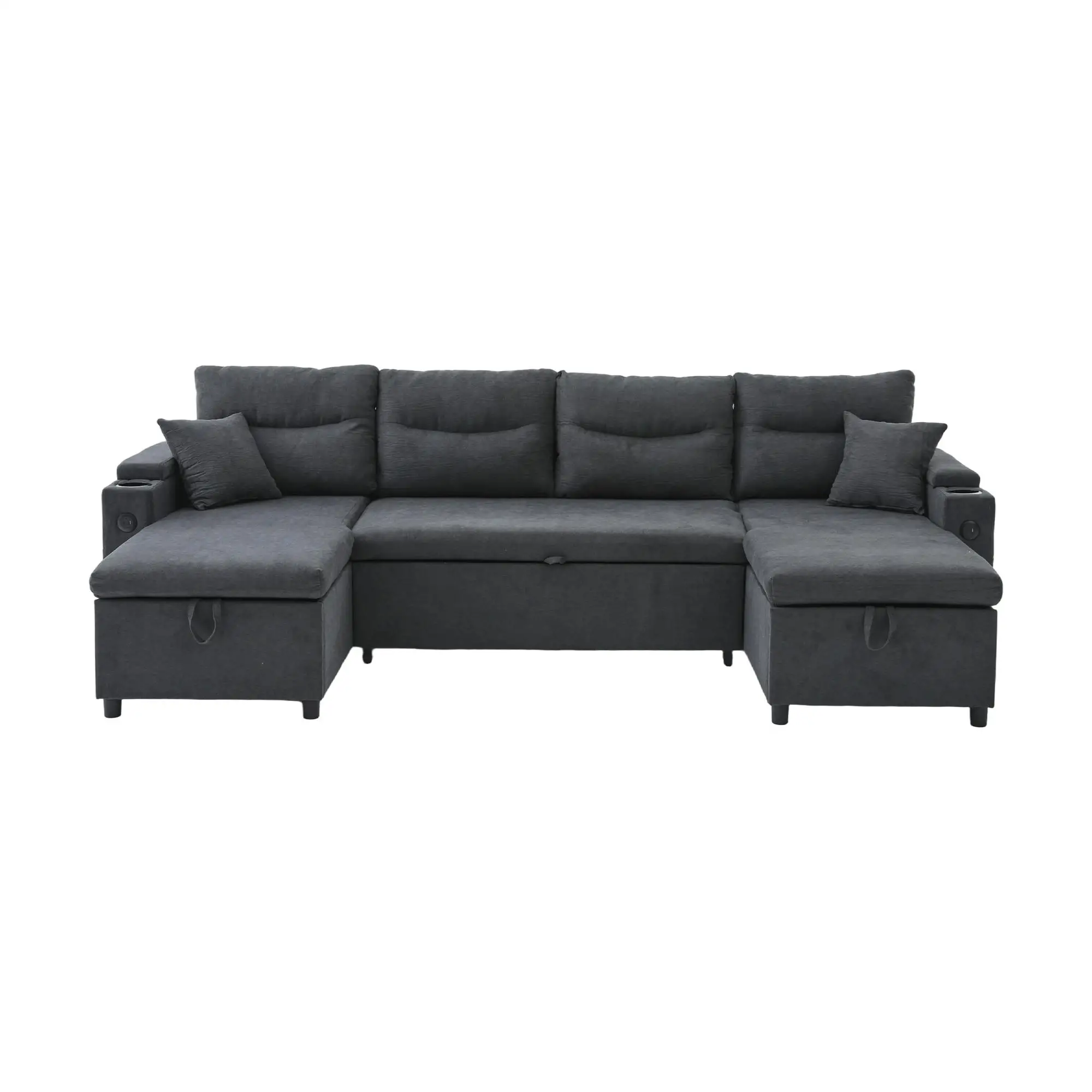 U-Shaped 4 Seater Linen Sofa 272 x 136 x 86cm, Dark Grey - Dark Grey - 2