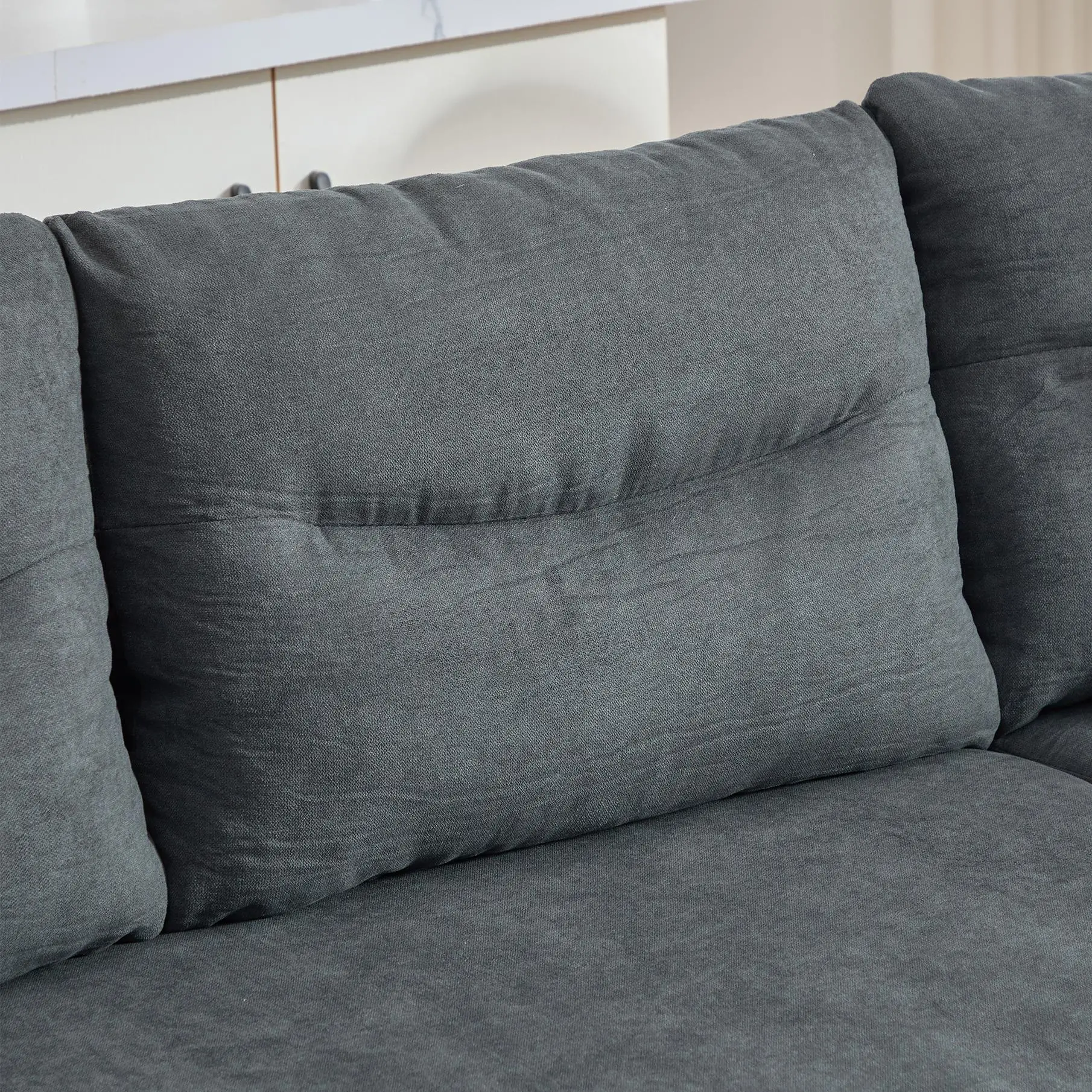 U-Shaped 4 Seater Linen Sofa 272 x 136 x 86cm, Dark Grey - Dark Grey - 11