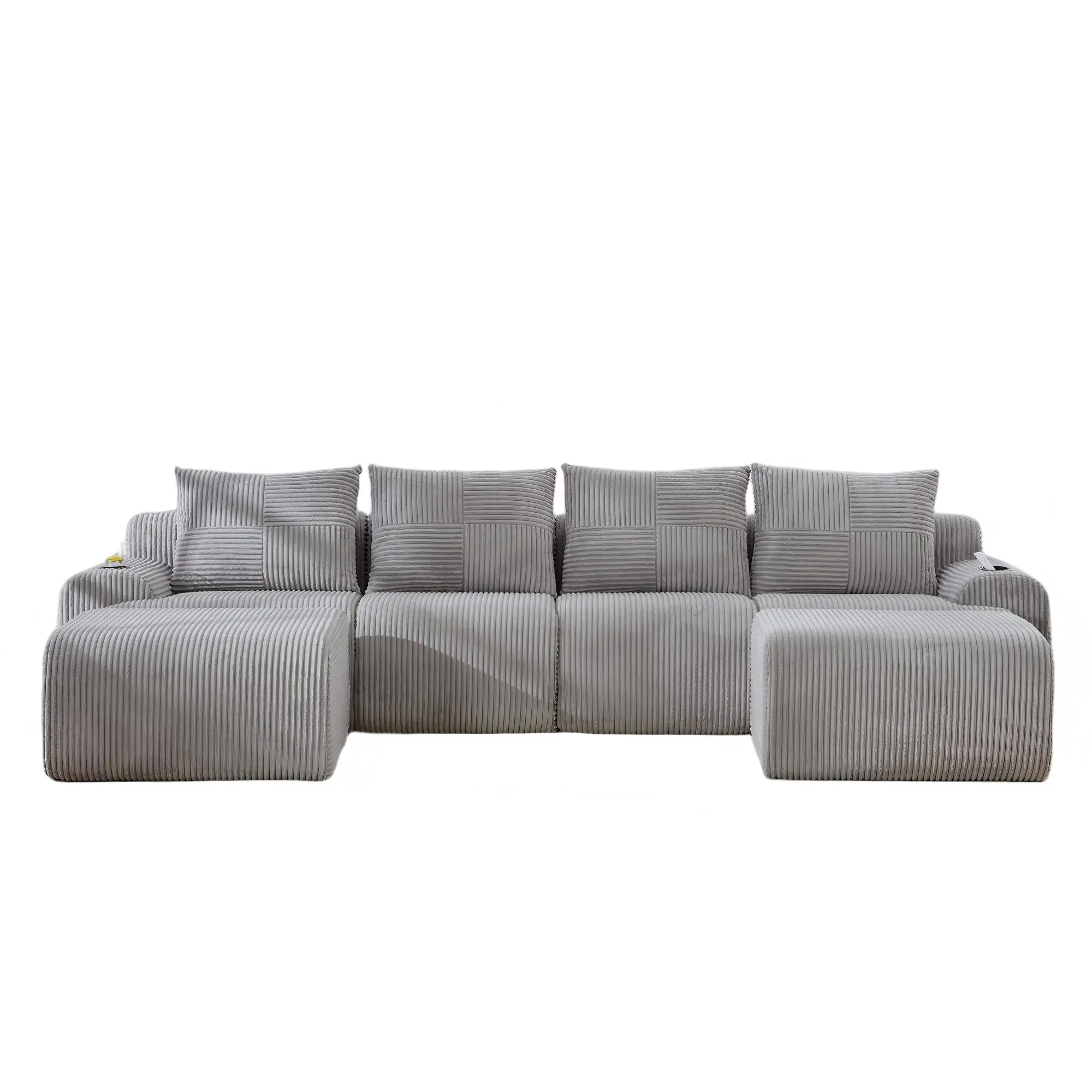 Corner 4 Seater Corduroy Sofa 333 x 174 x 80cm - Light Grey - 2