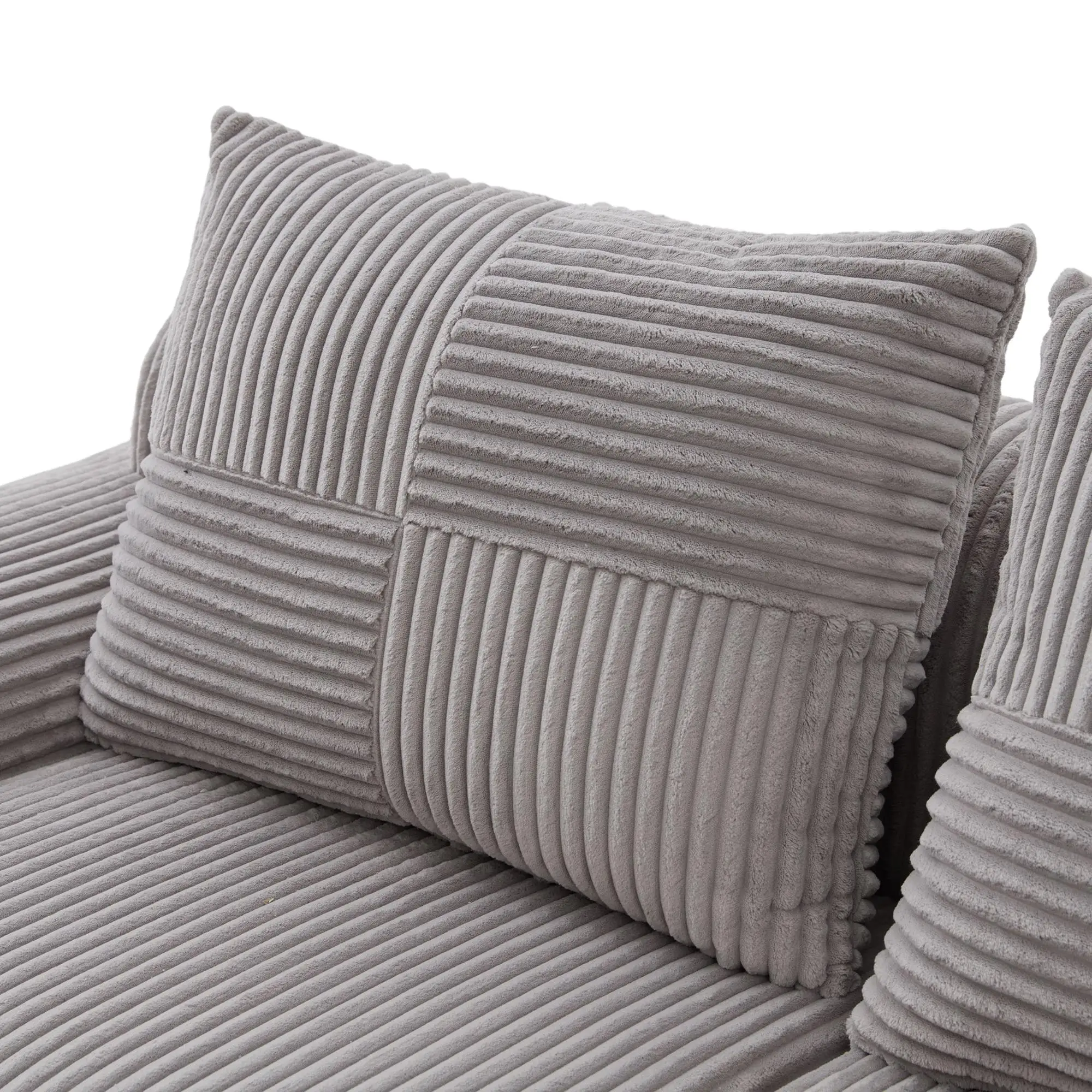 Corner 4 Seater Corduroy Sofa 333 x 174 x 80cm - Light Grey - 10