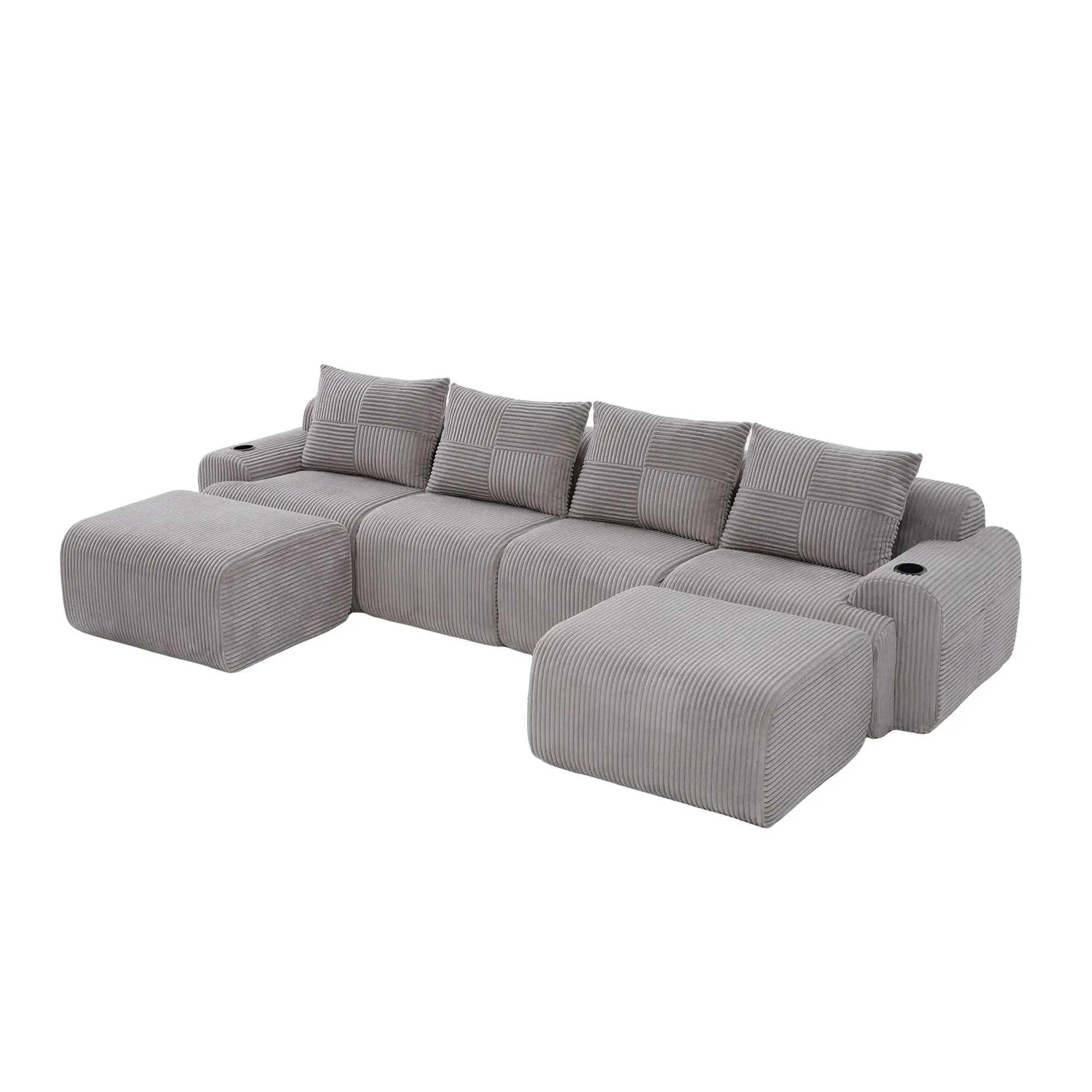 Corner 4 Seater Corduroy Sofa 333 x 174 x 80cm - Light Grey - 12