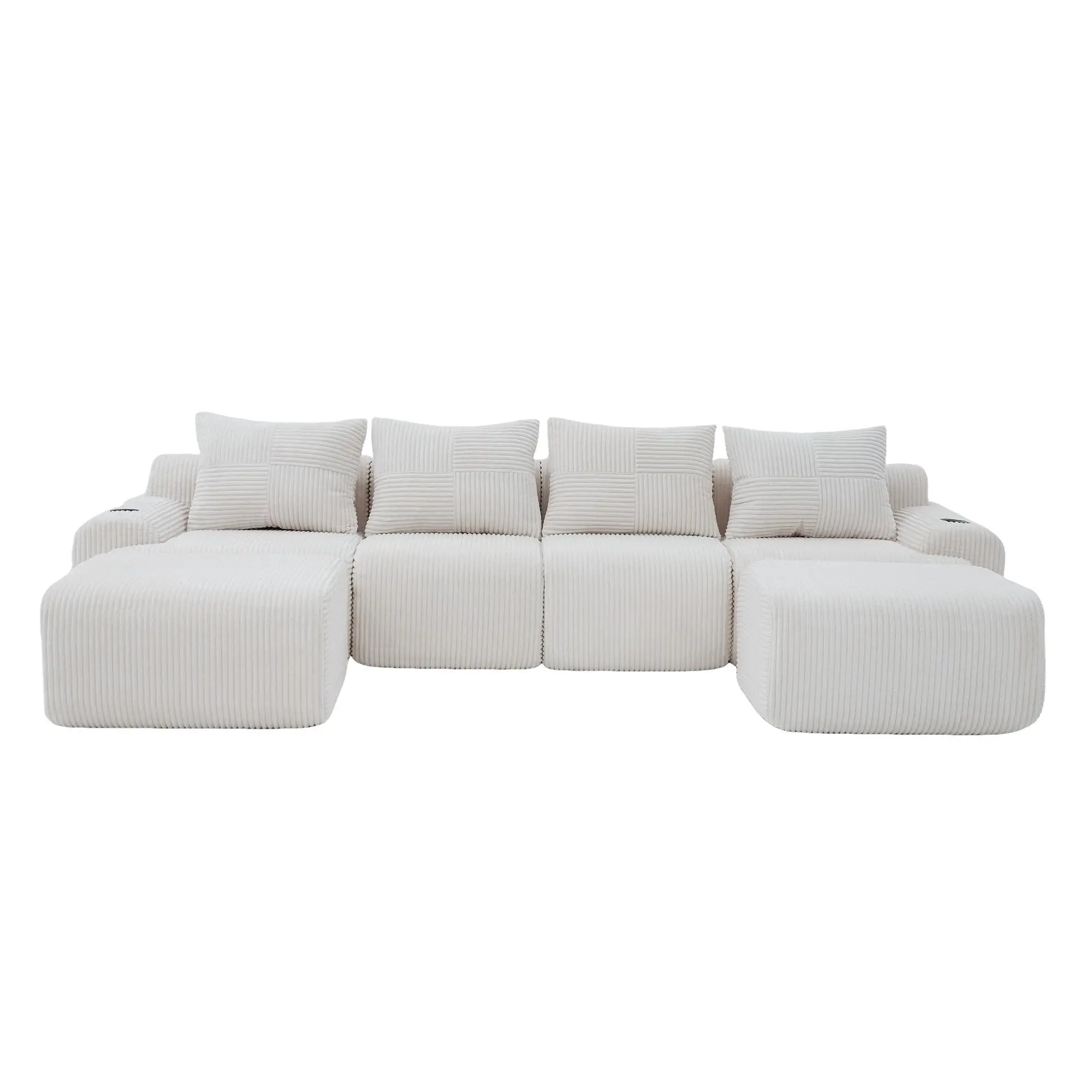 Corner 4 Seater Corduroy Sofa 333 x 174 x 80cm - Beige - 2