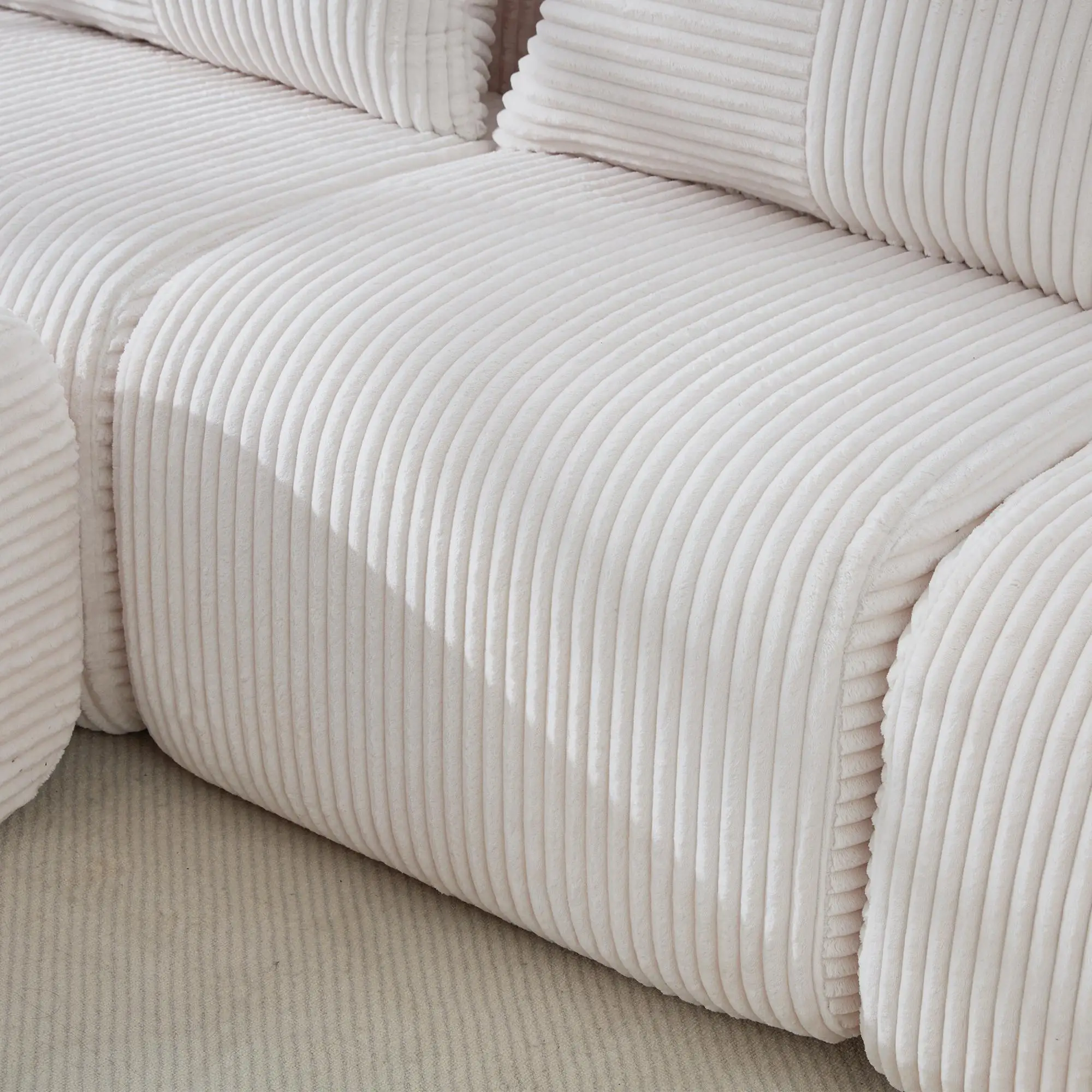 Corner 4 Seater Corduroy Sofa 333 x 174 x 80cm - Beige - 10