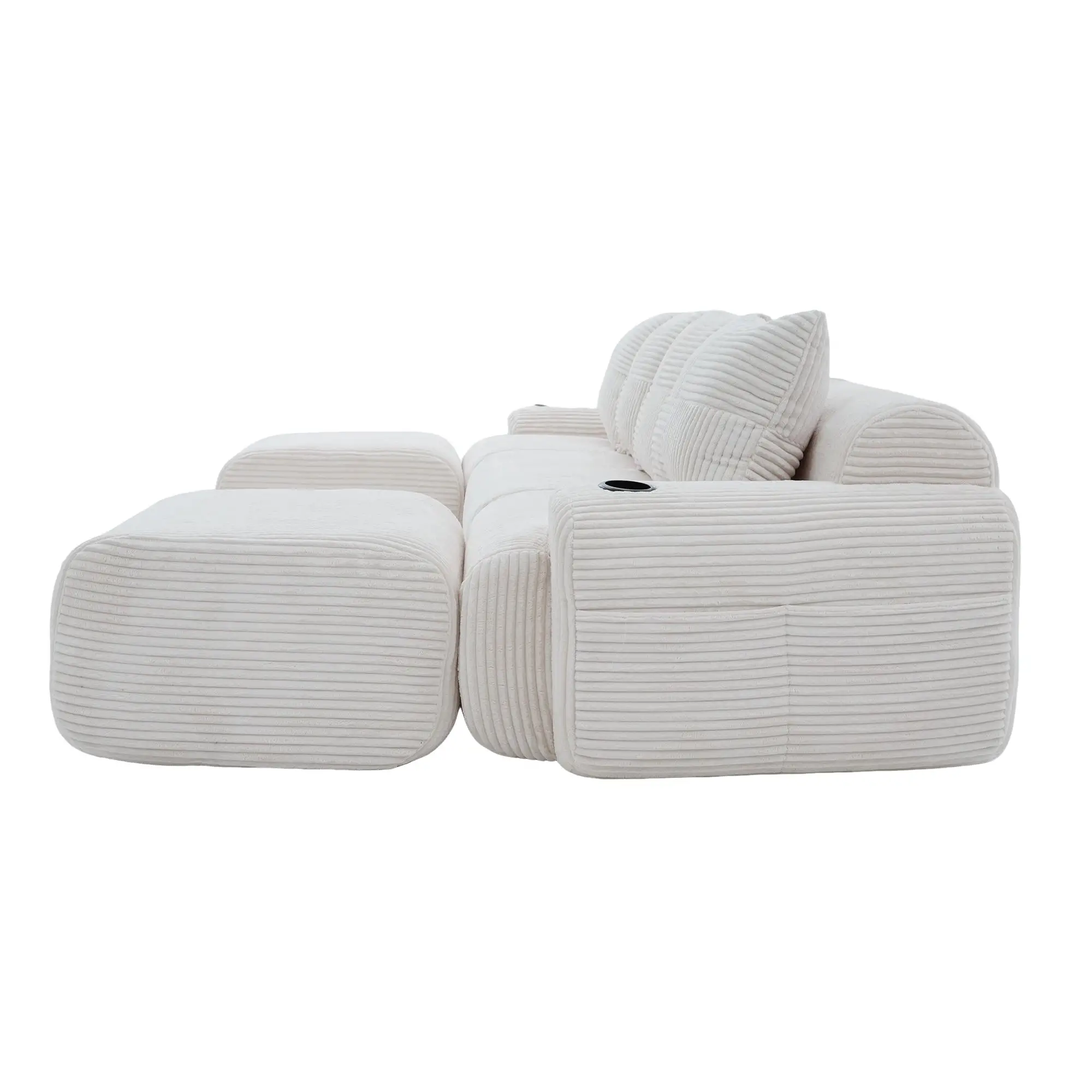 Corner 4 Seater Corduroy Sofa 333 x 174 x 80cm - Beige - 12