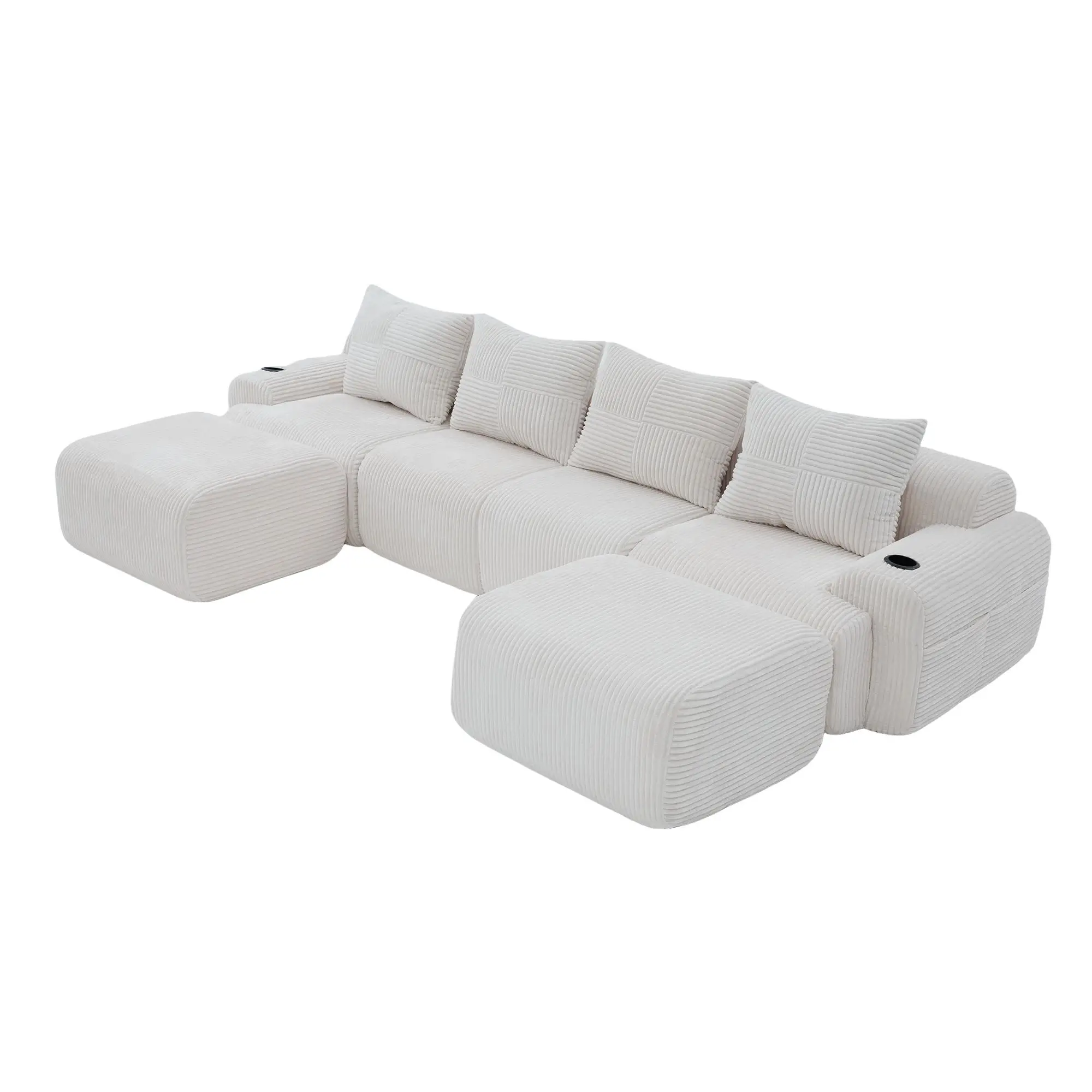 Corner 4 Seater Corduroy Sofa 333 x 174 x 80cm - Beige - 13