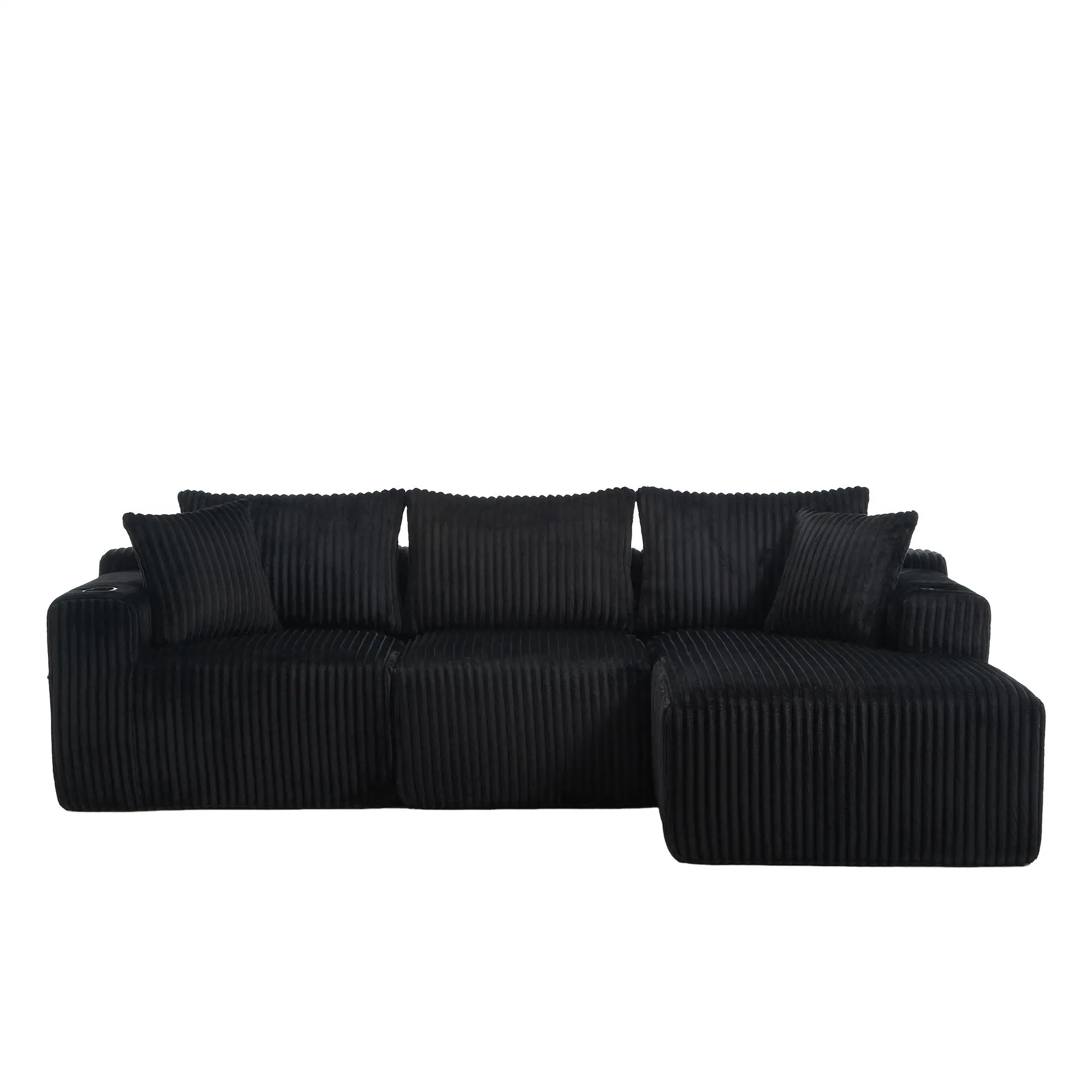 Corner Corduroy Sofa 257 x 160 x 80cm - Black - 2