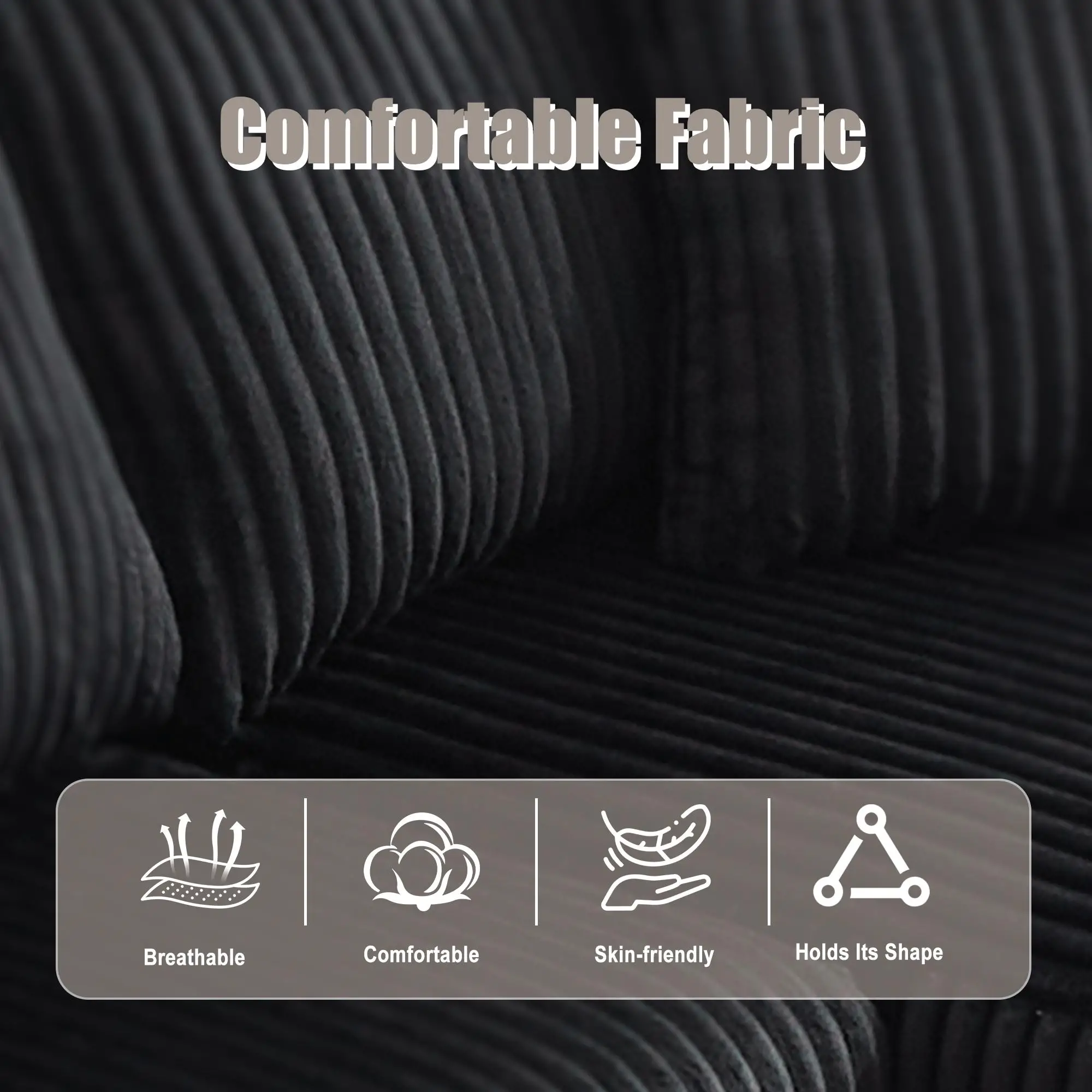 Corner Corduroy Sofa 257 x 160 x 80cm - Black - 7