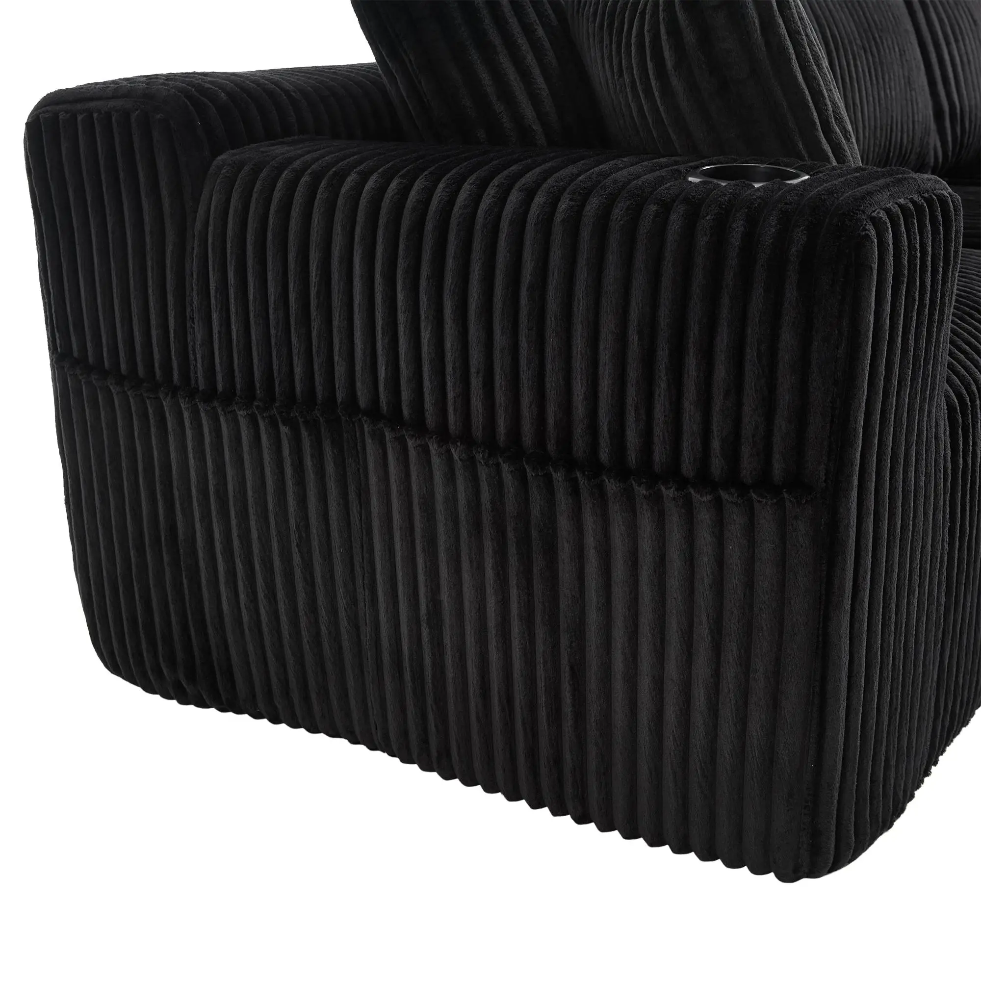 Corner Corduroy Sofa 257 x 160 x 80cm - Black - 9