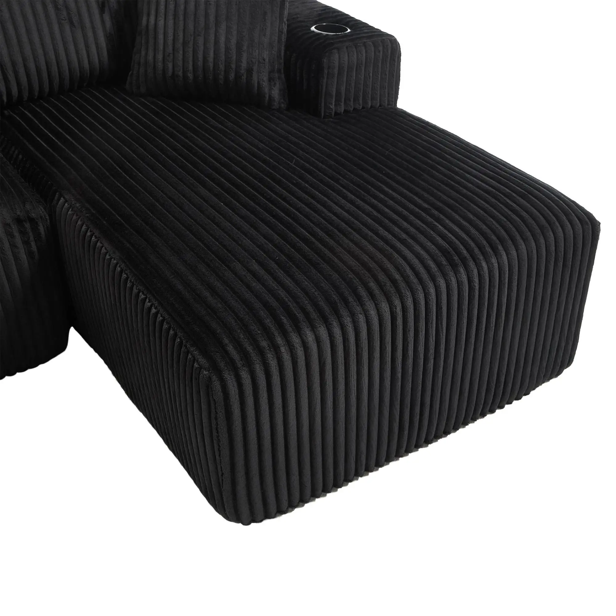 Corner Corduroy Sofa 257 x 160 x 80cm - Black - 13