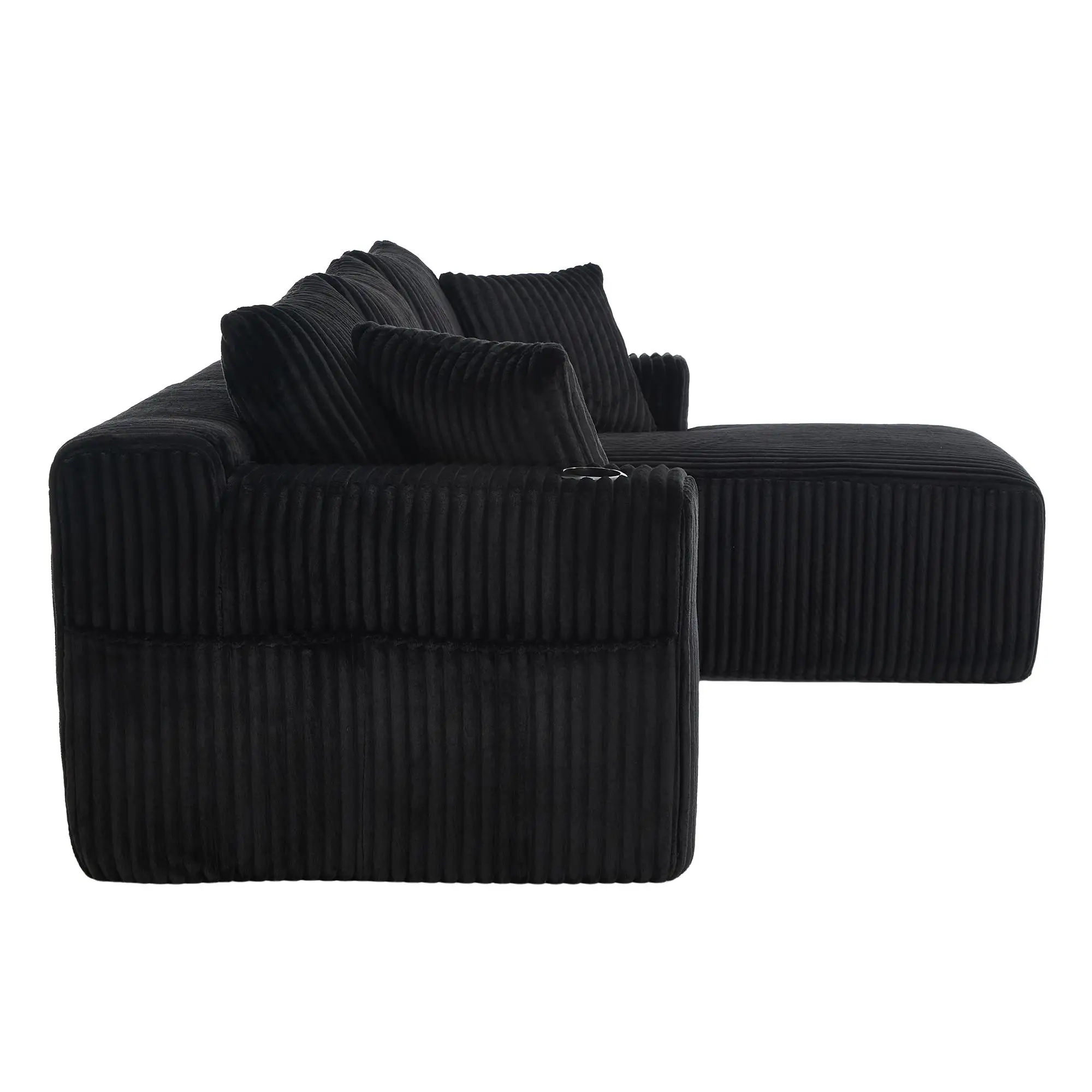 Corner Corduroy Sofa 257 x 160 x 80cm - Black - 14