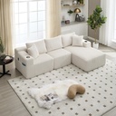 Corner Corduroy Sofa 257 x 160 x 80cm - Beige - 1