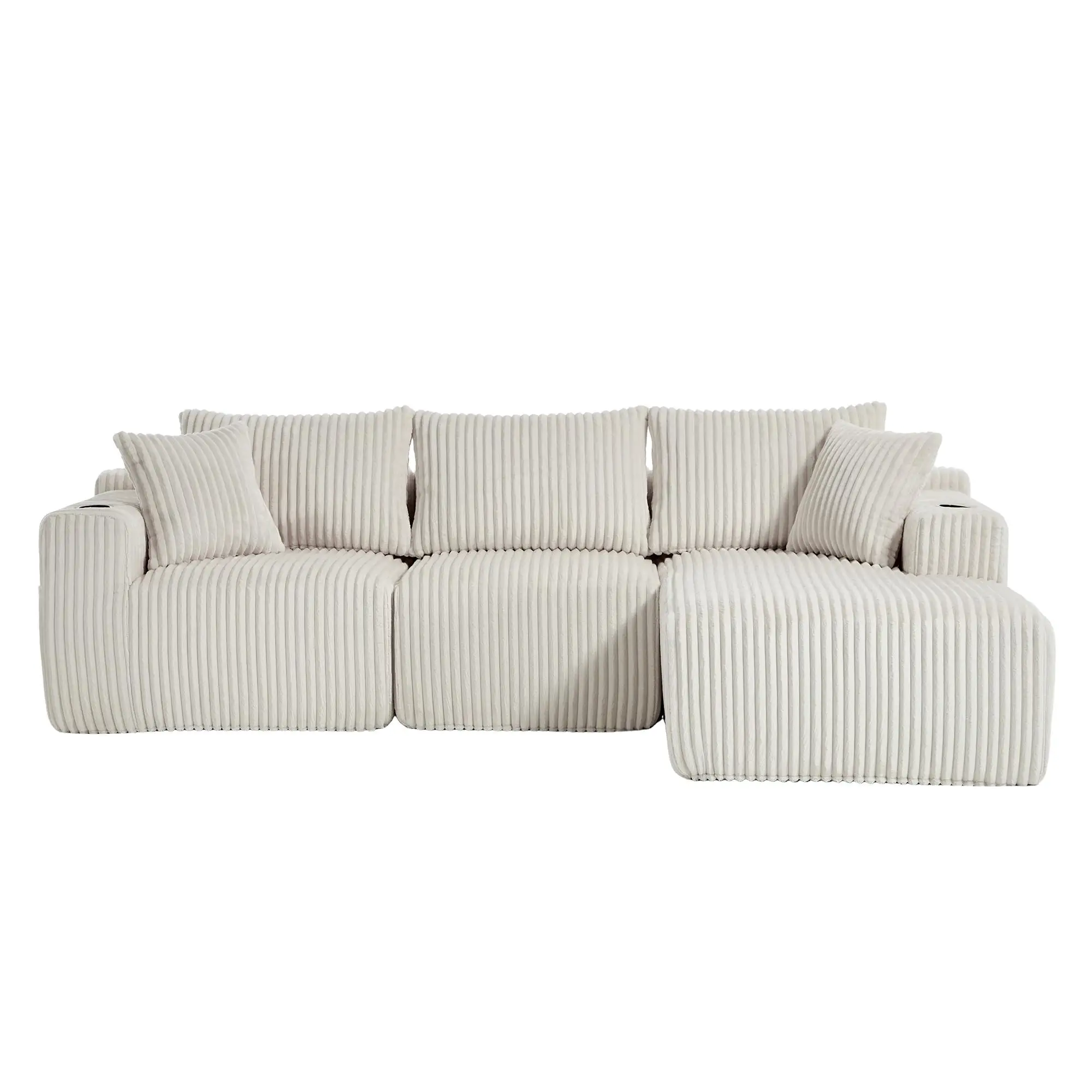 Corner Corduroy Sofa 257 x 160 x 80cm - Beige - 2