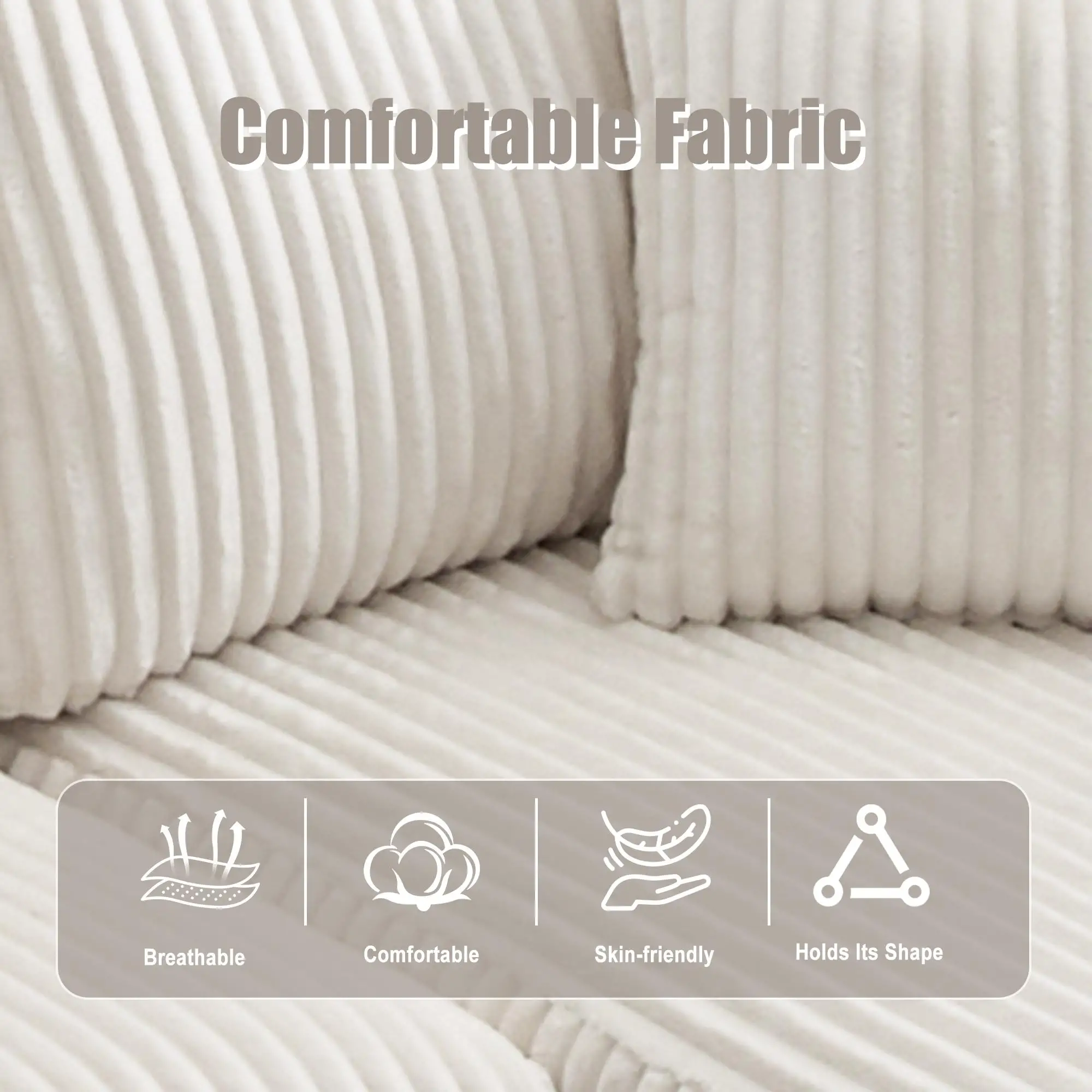 Corner Corduroy Sofa 257 x 160 x 80cm - Beige - 8