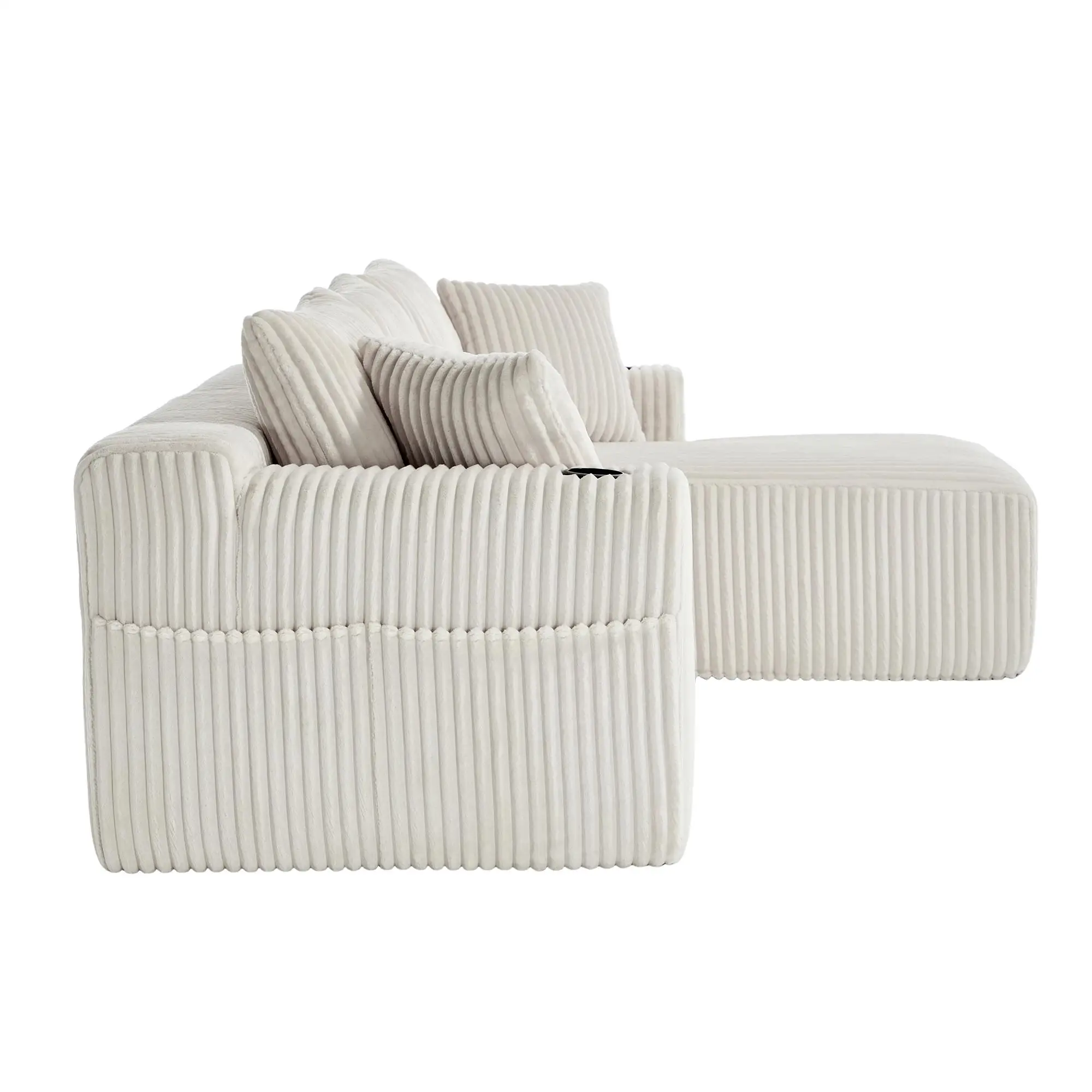 Corner Corduroy Sofa 257 x 160 x 80cm - Beige - 14