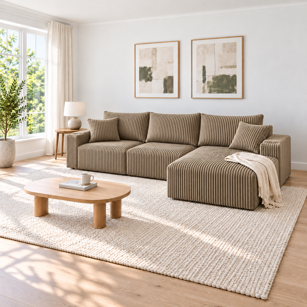 Corner Corduroy Sofa 257 x 160 x 80cm - Khaki - 1