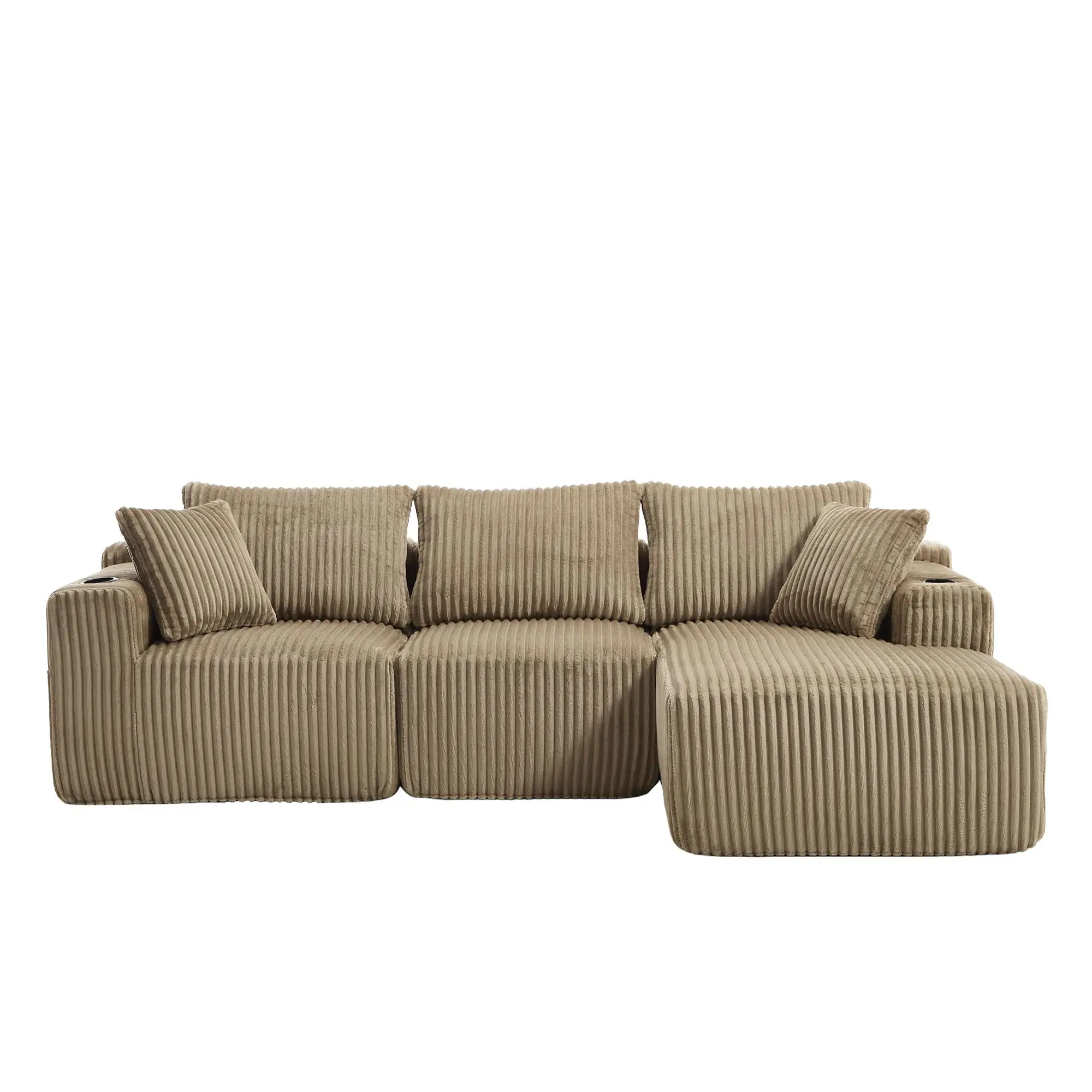 Corner Corduroy Sofa 257 x 160 x 80cm - Khaki - 2