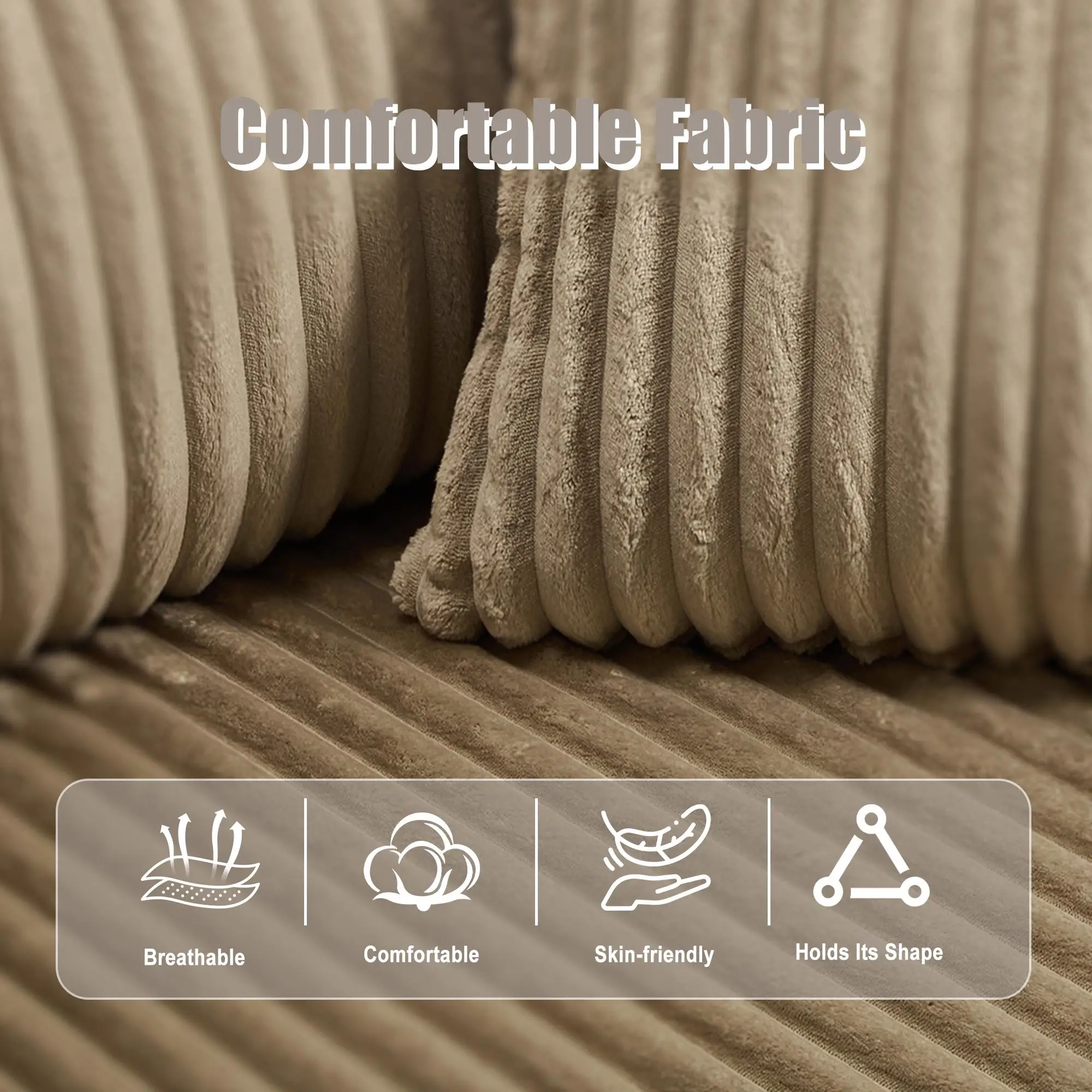 Corner Corduroy Sofa 257 x 160 x 80cm - Khaki - 7
