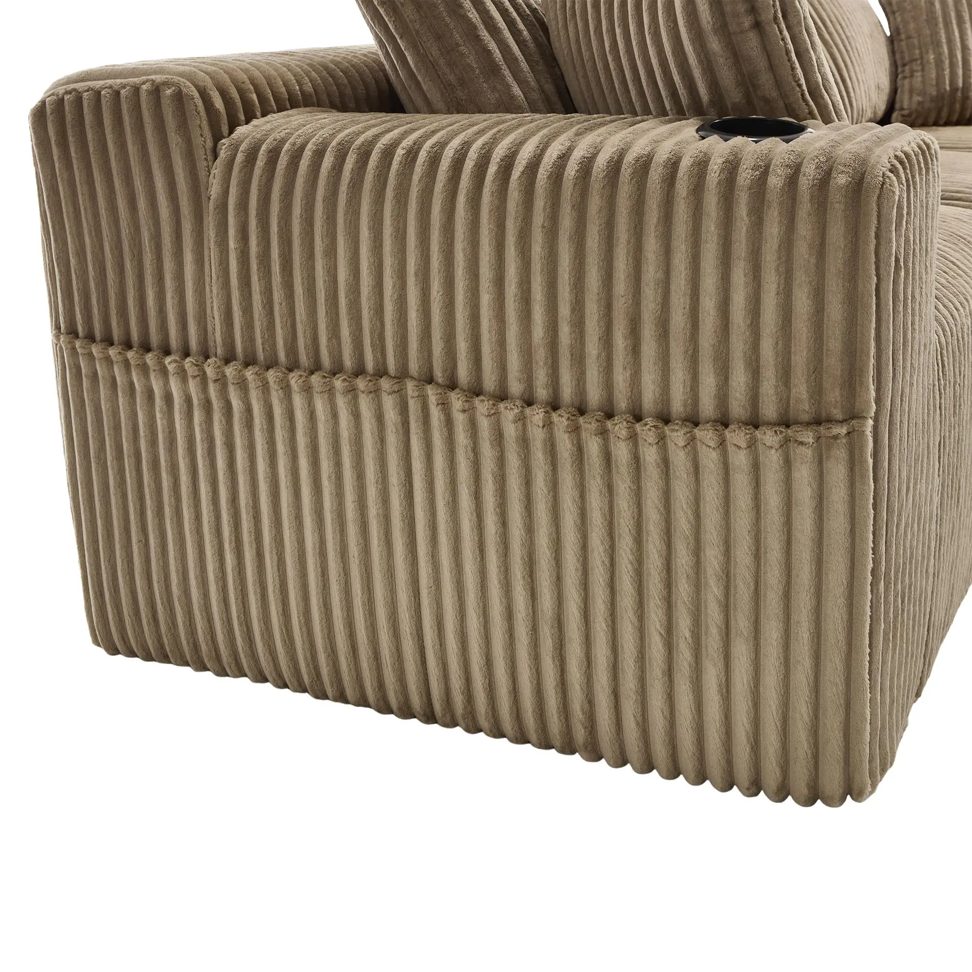 Corner Corduroy Sofa 257 x 160 x 80cm - Khaki - 9