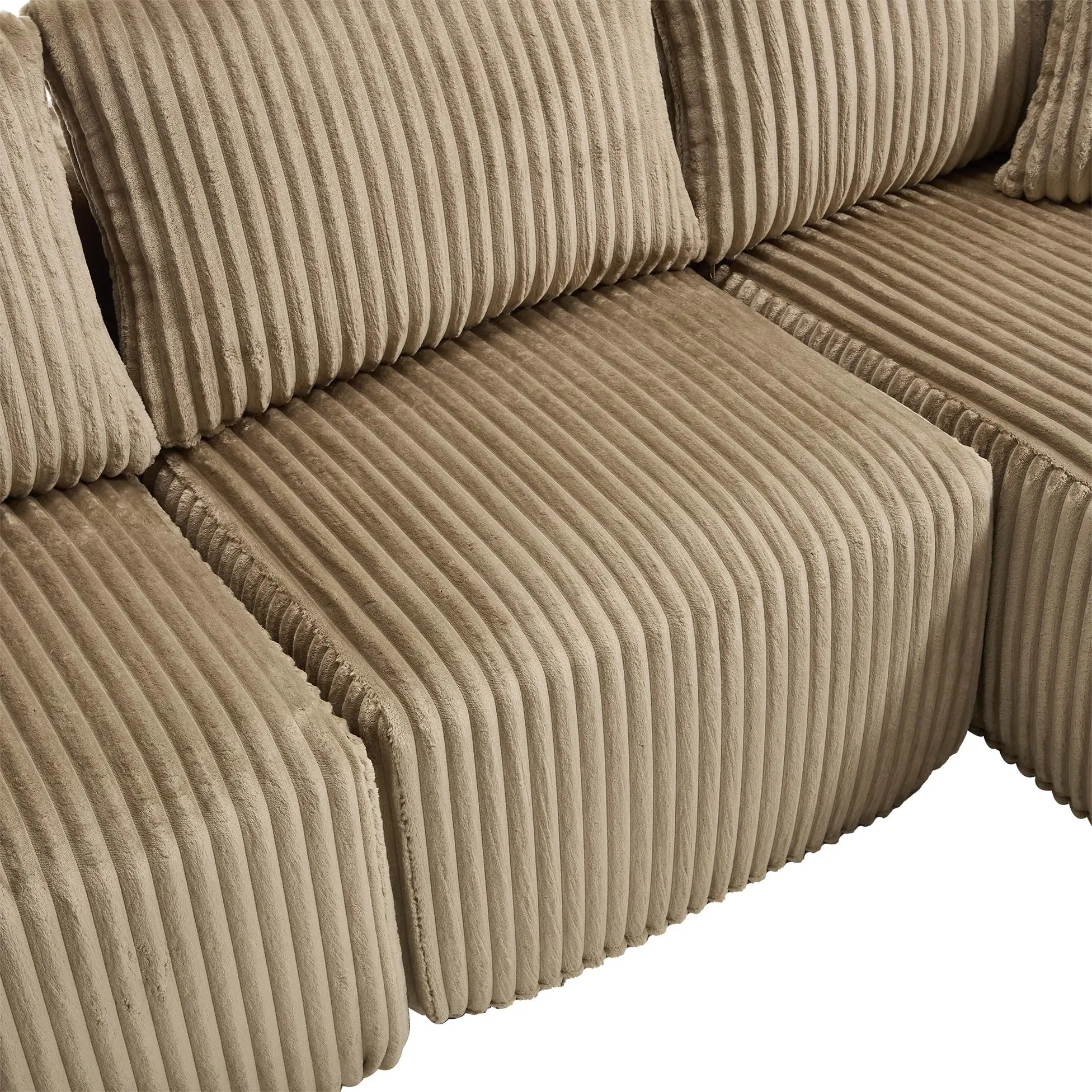 Corner Corduroy Sofa 257 x 160 x 80cm - Khaki - 11