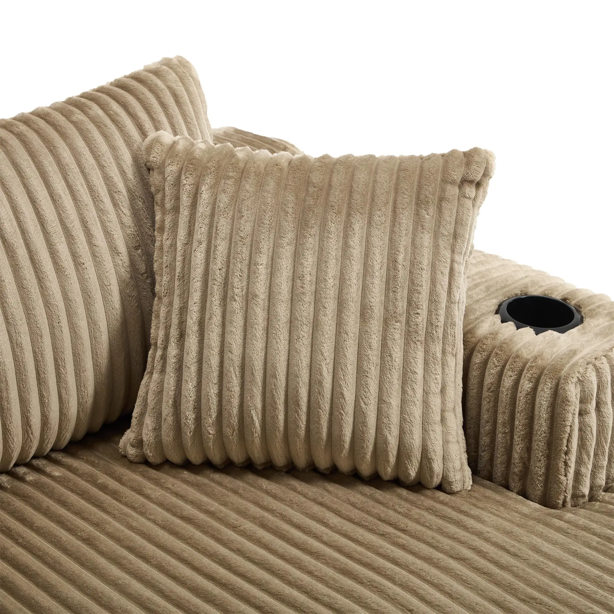 Corner Corduroy Sofa 257 x 160 x 80cm - Khaki - 12