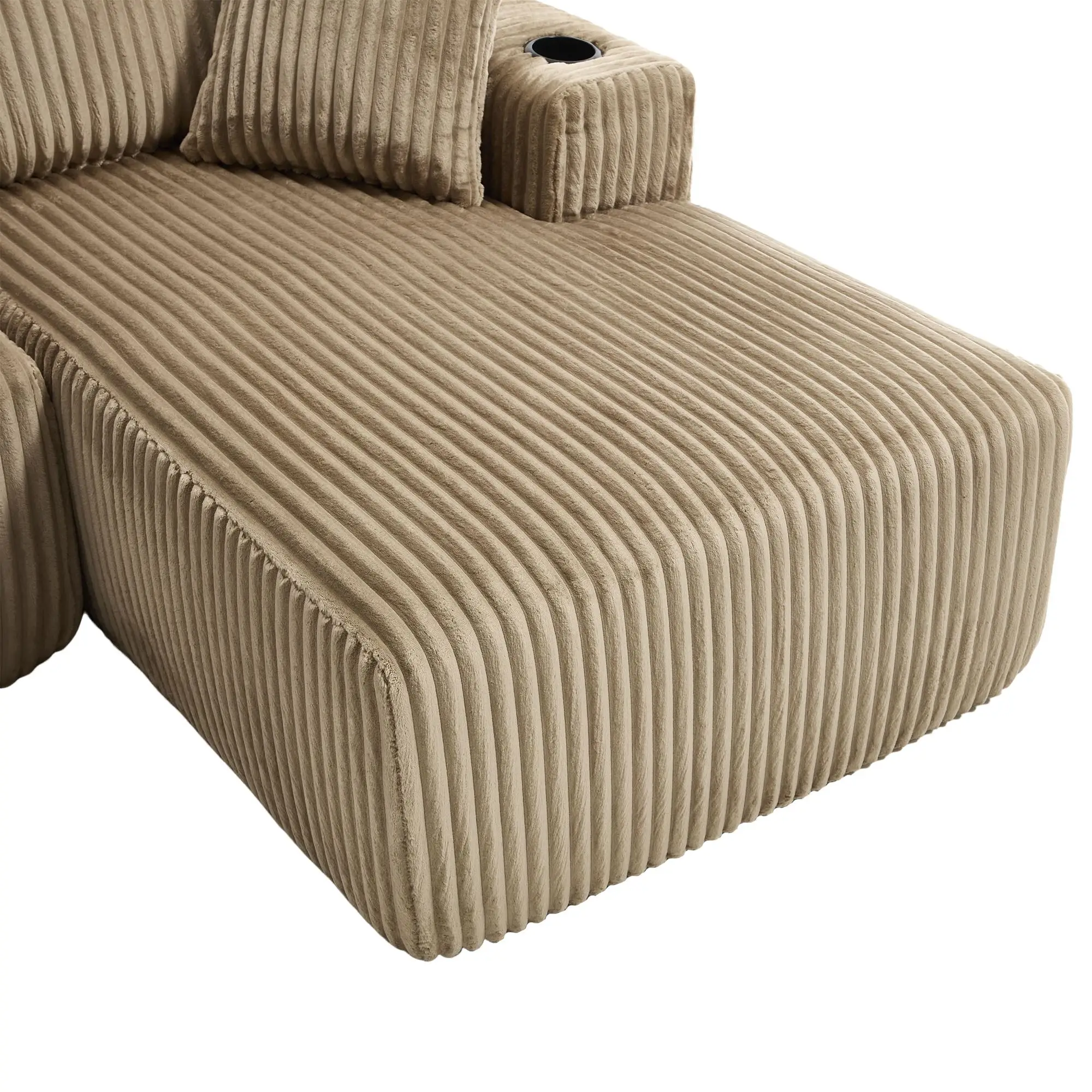 Corner Corduroy Sofa 257 x 160 x 80cm - Khaki - 13