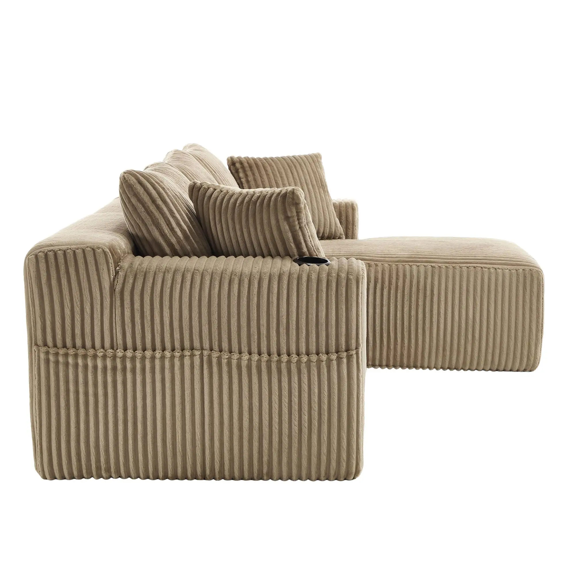 Corner Corduroy Sofa 257 x 160 x 80cm - Khaki - 14
