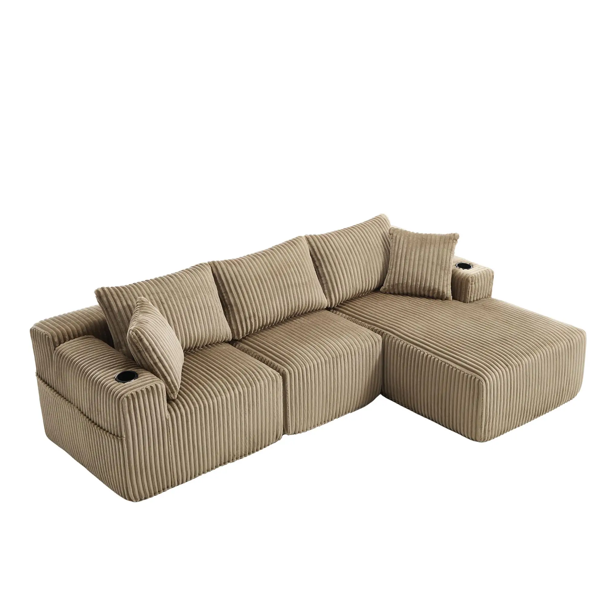 Corner Corduroy Sofa 257 x 160 x 80cm - Khaki - 15