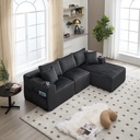 Corner Corduroy Sofa 257 x 160 x 80cm - Grey - 1